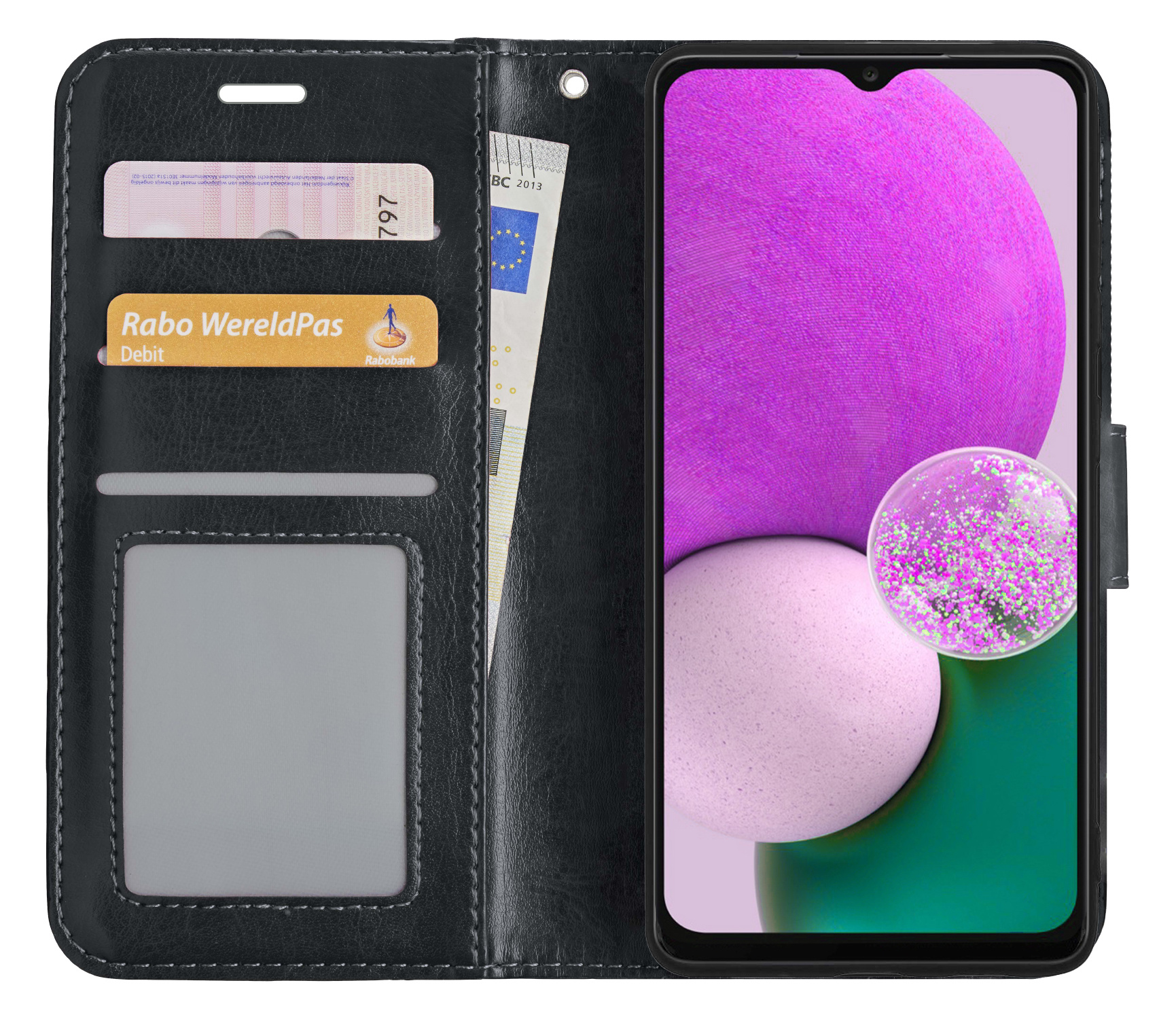 Nomfy Hoesje Geschikt voor Samsung A13 4G Hoes Bookcase Flipcase Book Cover - Hoes Geschikt voor Samsung Galaxy A13 4G Hoesje Book Case - Zwart