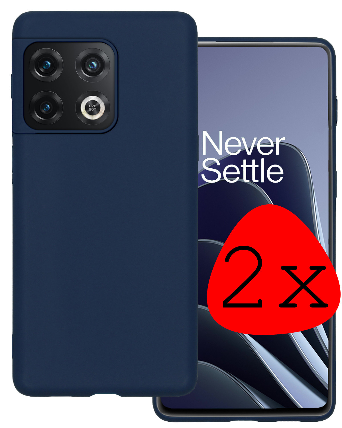 BASEY. Hoes Geschikt voor OnePlus 10 Pro Hoesje Siliconen Back Cover Case - Hoesje Geschikt voor OnePlus 10 Pro Hoes Cover Hoesje - Donkerblauw - 2 Stuks