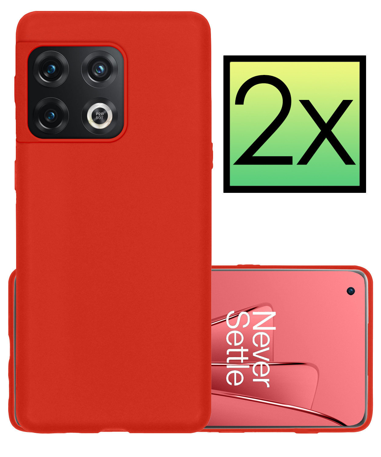 NoXx Hoes Geschikt voor OnePlus 10 Pro Hoesje Cover Siliconen Back Case Hoes - Rood - 2x
