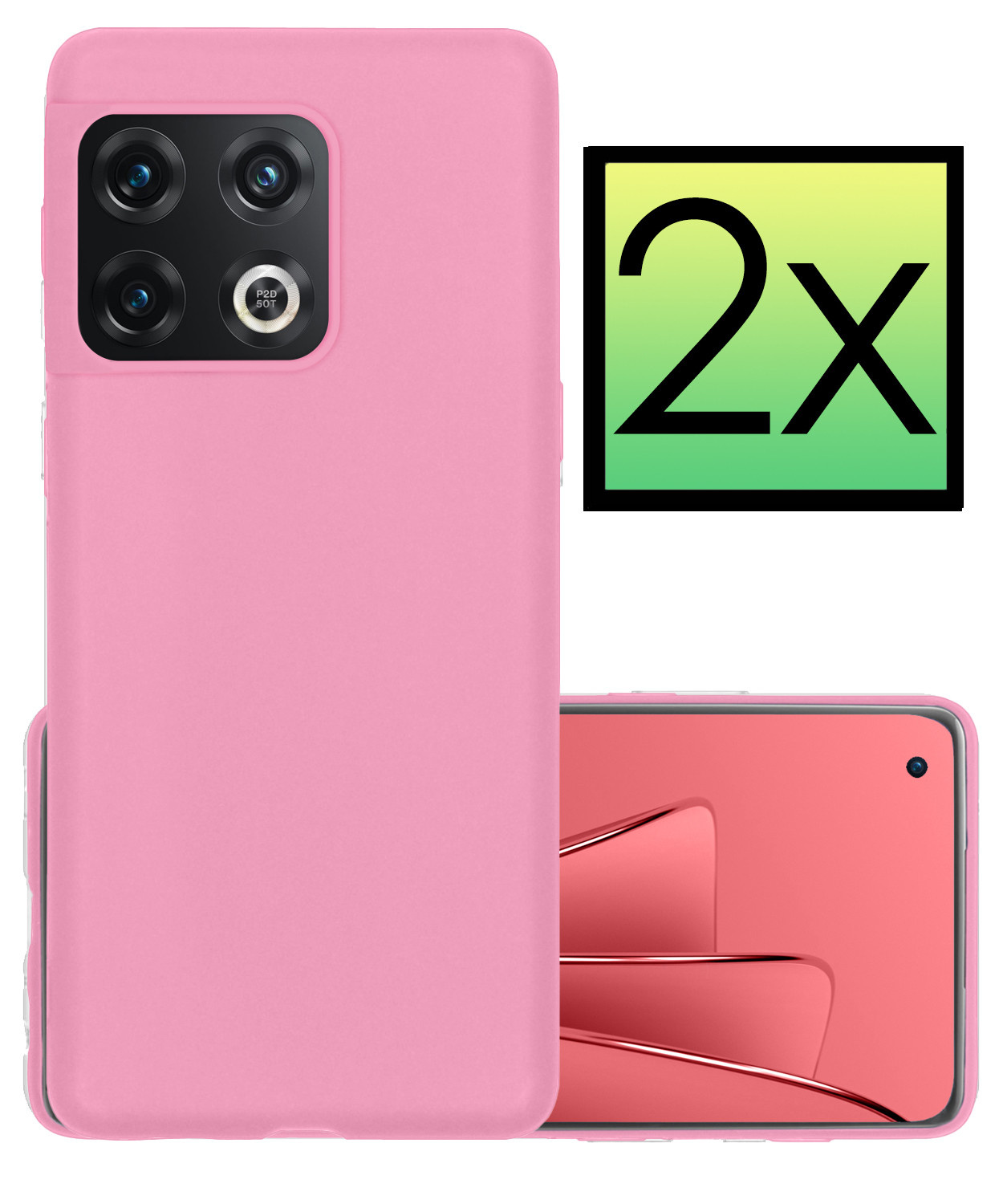 NoXx Hoes Geschikt voor OnePlus 10 Pro Hoesje Cover Siliconen Back Case Hoes - Lichtroze - 2x