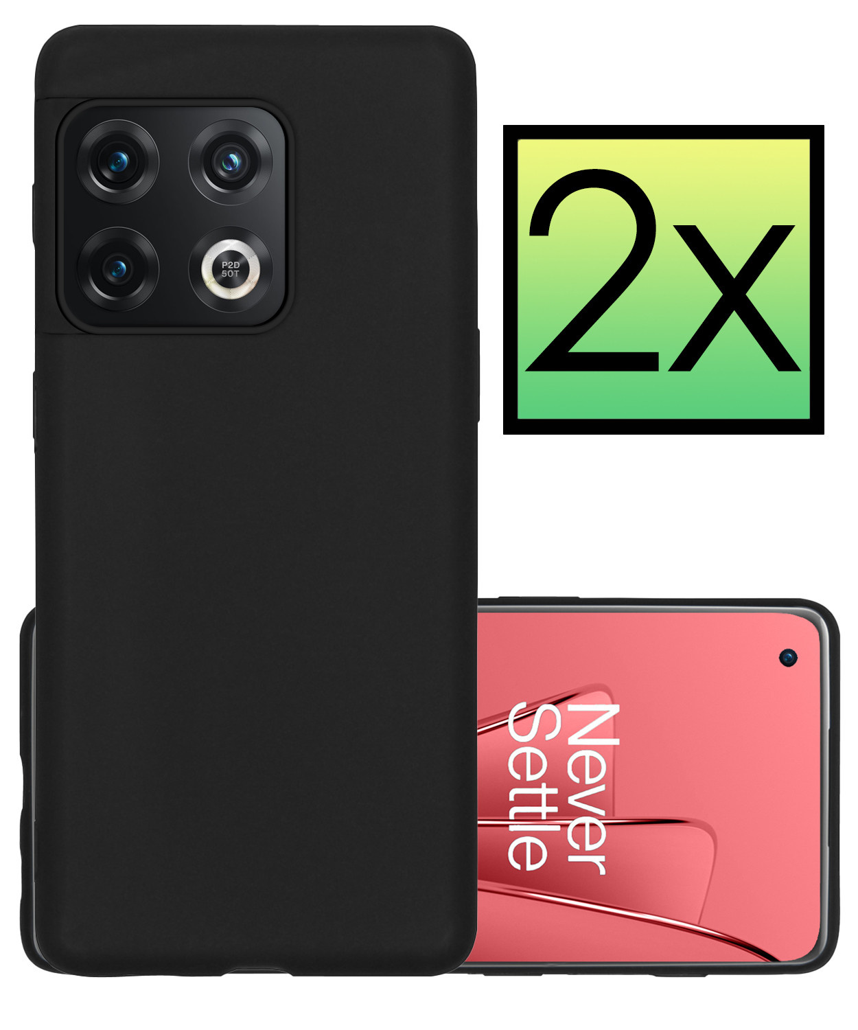 NoXx Hoes Geschikt voor OnePlus 10 Pro Hoesje Cover Siliconen Back Case Hoes - Zwart - 2x