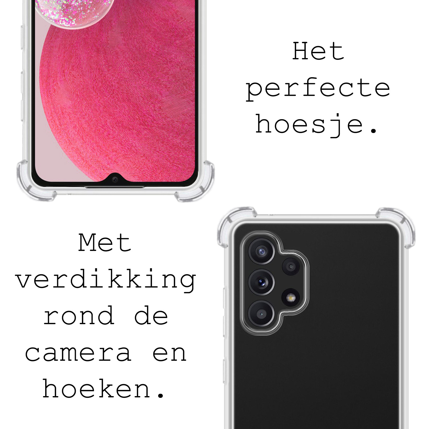 BASEY. Hoes Geschikt voor Samsung A13 4G Hoesje Shock Proof Case Hoes Siliconen Met 2x Screenprotector - Hoesje Geschikt voor Samsung Galaxy A13 4G Hoes Cover Shockproof - Transparant