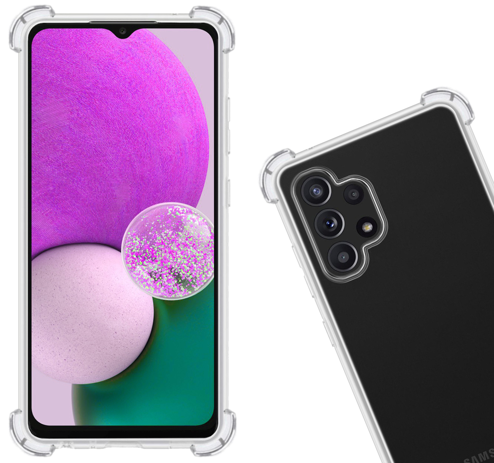 Nomfy Hoesje Geschikt voor Samsung A13 4G Hoesje Shock Proof Cover Case Shockproof Met 2x Screenprotector - Hoes Geschikt voor Samsung Galaxy A13 4G Hoes Siliconen Back Case - Transparant