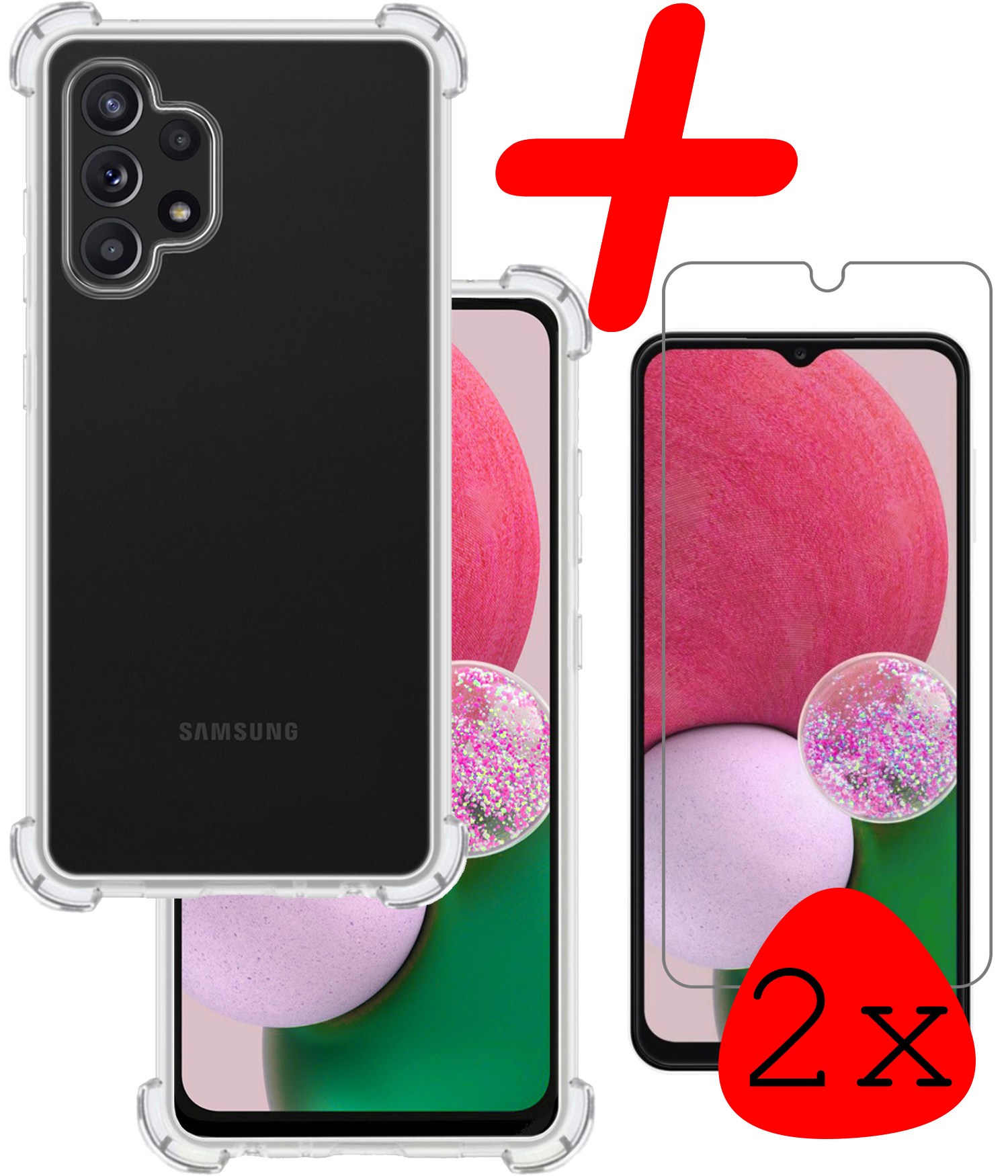 BASEY. Hoes Geschikt voor Samsung A13 4G Hoesje Shock Proof Case Hoes Siliconen Met 2x Screenprotector - Hoesje Geschikt voor Samsung Galaxy A13 4G Hoes Cover Shockproof - Transparant