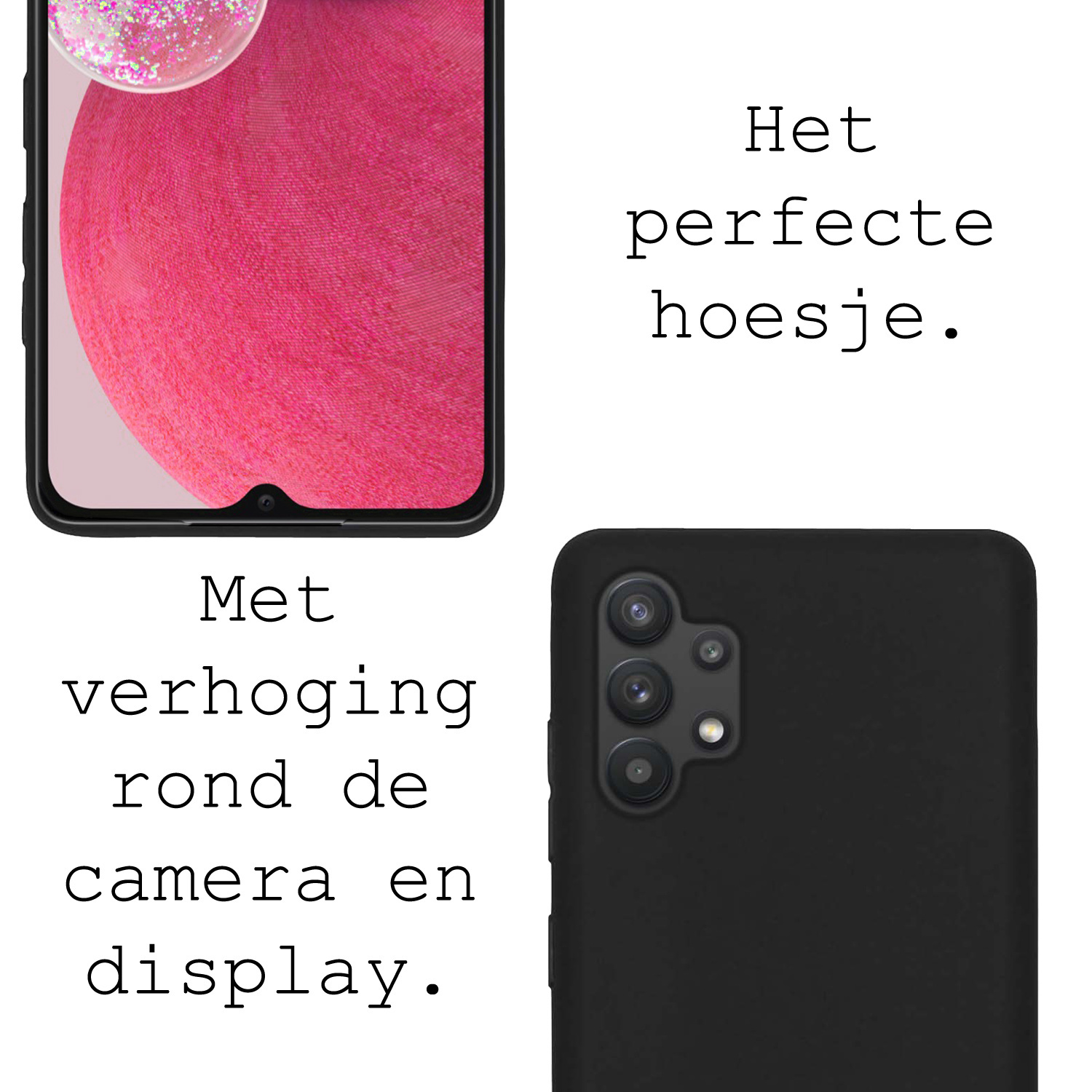 BASEY. Hoes Geschikt voor Samsung A13 4G Hoesje Siliconen Back Cover Case Met Screenprotector - Hoesje Geschikt voor Samsung Galaxy A13 4G Hoes Cover Hoesje - Zwart