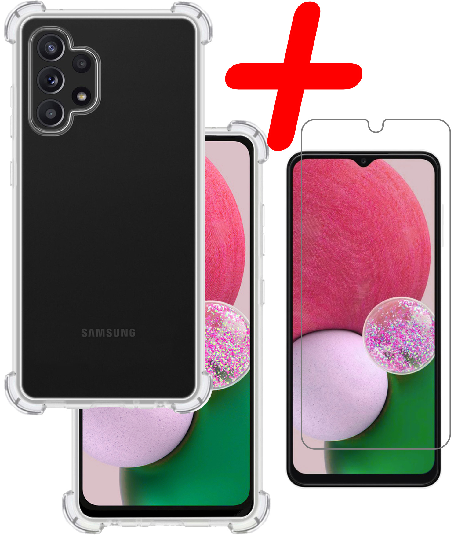 BASEY. Hoes Geschikt voor Samsung A13 4G Hoesje Shock Proof Case Hoes Siliconen Met Screenprotector - Hoesje Geschikt voor Samsung Galaxy A13 4G Hoes Cover Shockproof - Transparant