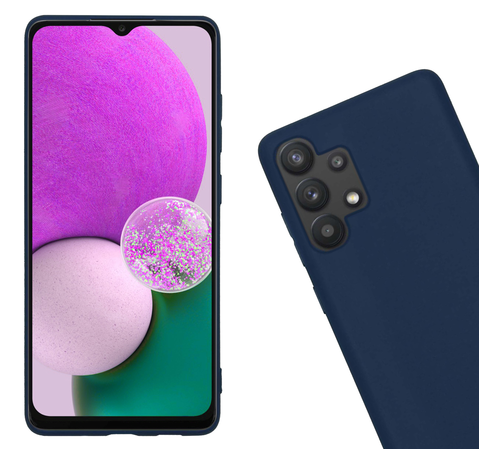 Nomfy Hoesje Geschikt voor Samsung A13 4G Hoesje Siliconen Cover Case Met Screenprotector - Hoes Geschikt voor Samsung Galaxy A13 4G Hoes Back Case - Donkerblauw