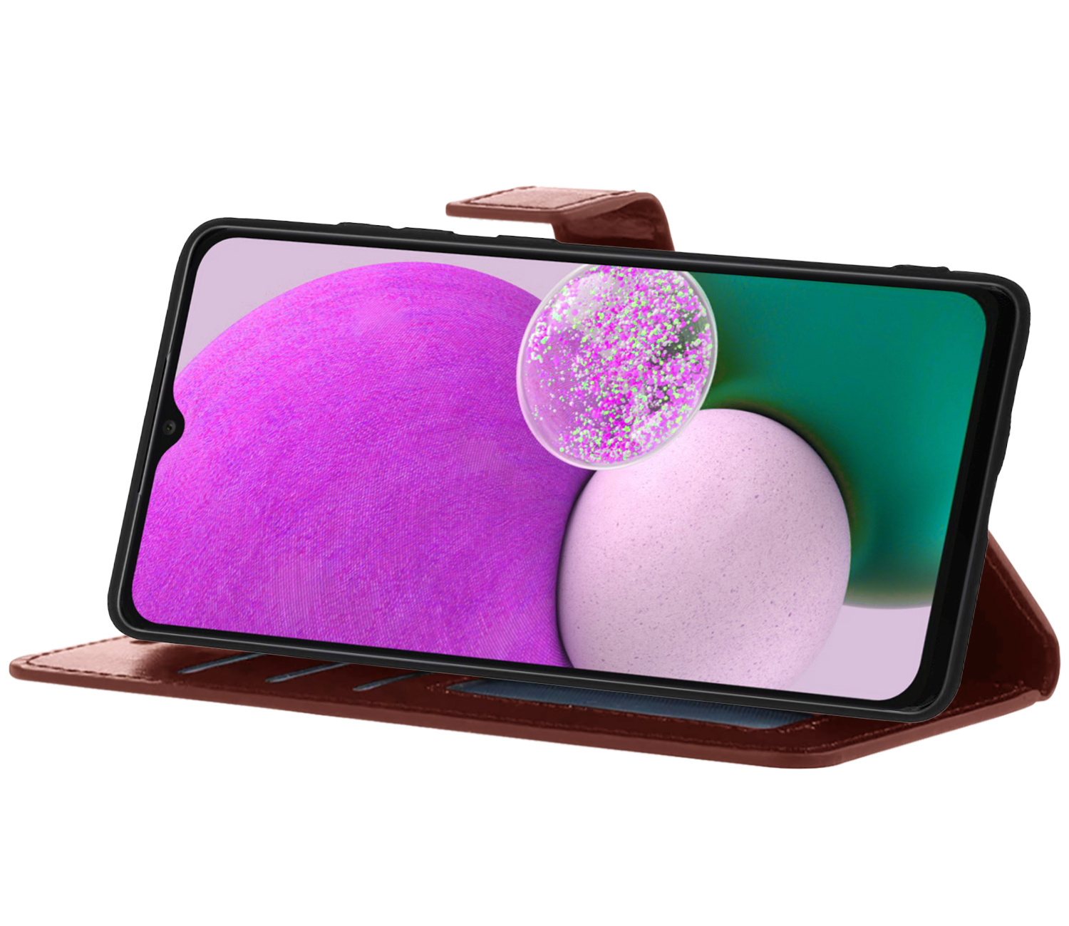 Nomfy Hoesje Geschikt voor Samsung A13 4G Hoes Bookcase Flipcase Book Cover Met Screenprotector - Hoes Geschikt voor Samsung Galaxy A13 4G Hoesje Book Case - Bruin