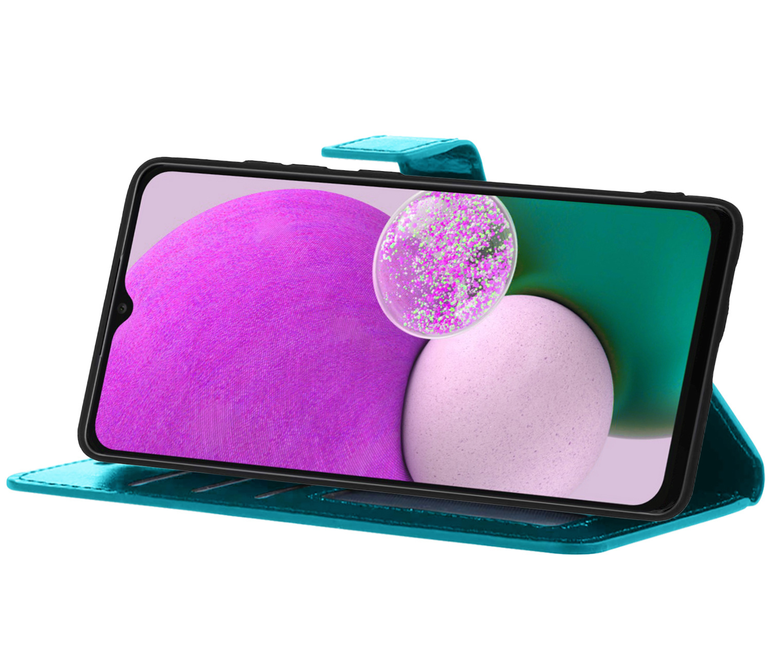 Nomfy Hoesje Geschikt voor Samsung A13 4G Hoes Bookcase Flipcase Book Cover Met 2x Screenprotector - Hoes Geschikt voor Samsung Galaxy A13 4G Hoesje Book Case - Turquoise