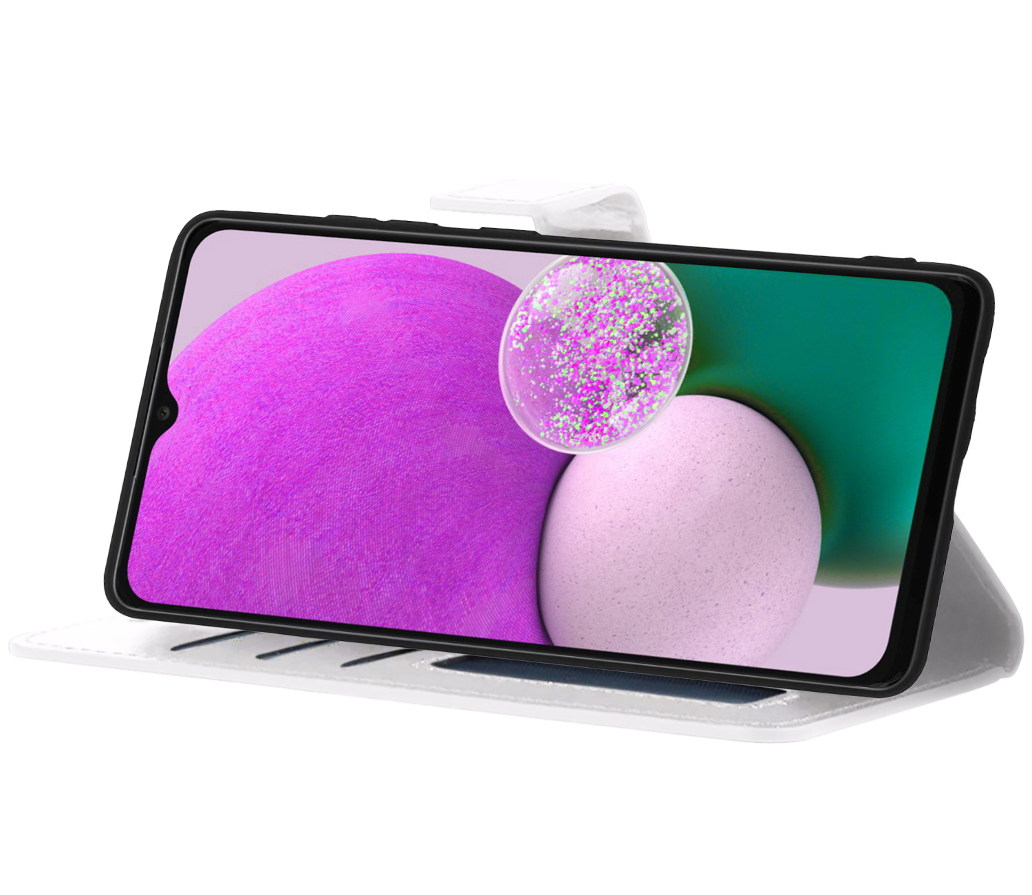 Nomfy Hoesje Geschikt voor Samsung A13 4G Hoes Bookcase Flipcase Book Cover Met 2x Screenprotector - Hoes Geschikt voor Samsung Galaxy A13 4G Hoesje Book Case - Wit