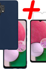 BASEY. Hoes Geschikt voor Samsung A13 4G Hoesje Siliconen Back Cover Case Met Screenprotector - Hoesje Geschikt voor Samsung Galaxy A13 4G Hoes Cover Hoesje - Donkerblauw