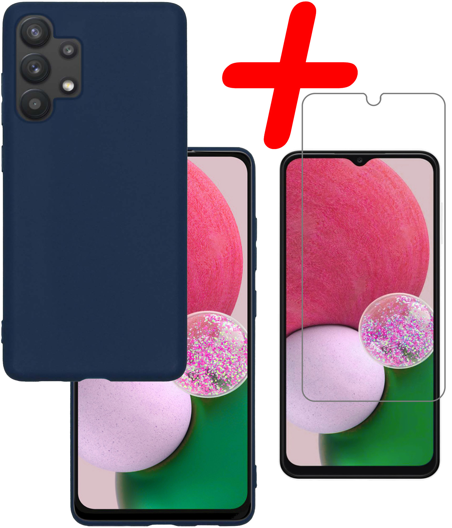 BASEY. Hoes Geschikt voor Samsung A13 4G Hoesje Siliconen Back Cover Case Met Screenprotector - Hoesje Geschikt voor Samsung Galaxy A13 4G Hoes Cover Hoesje - Donkerblauw