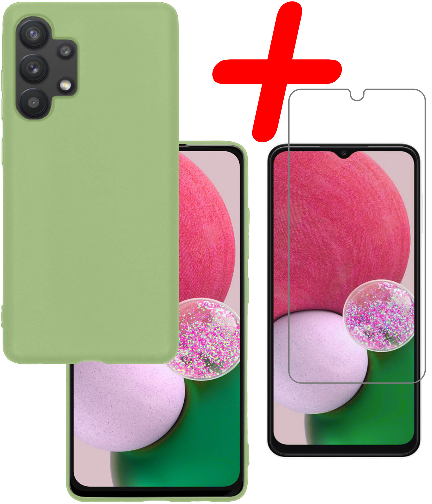 BASEY. Hoes Geschikt voor Samsung A13 4G Hoesje Siliconen Back Cover Case Met Screenprotector - Hoesje Geschikt voor Samsung Galaxy A13 4G Hoes Cover Hoesje - Groen