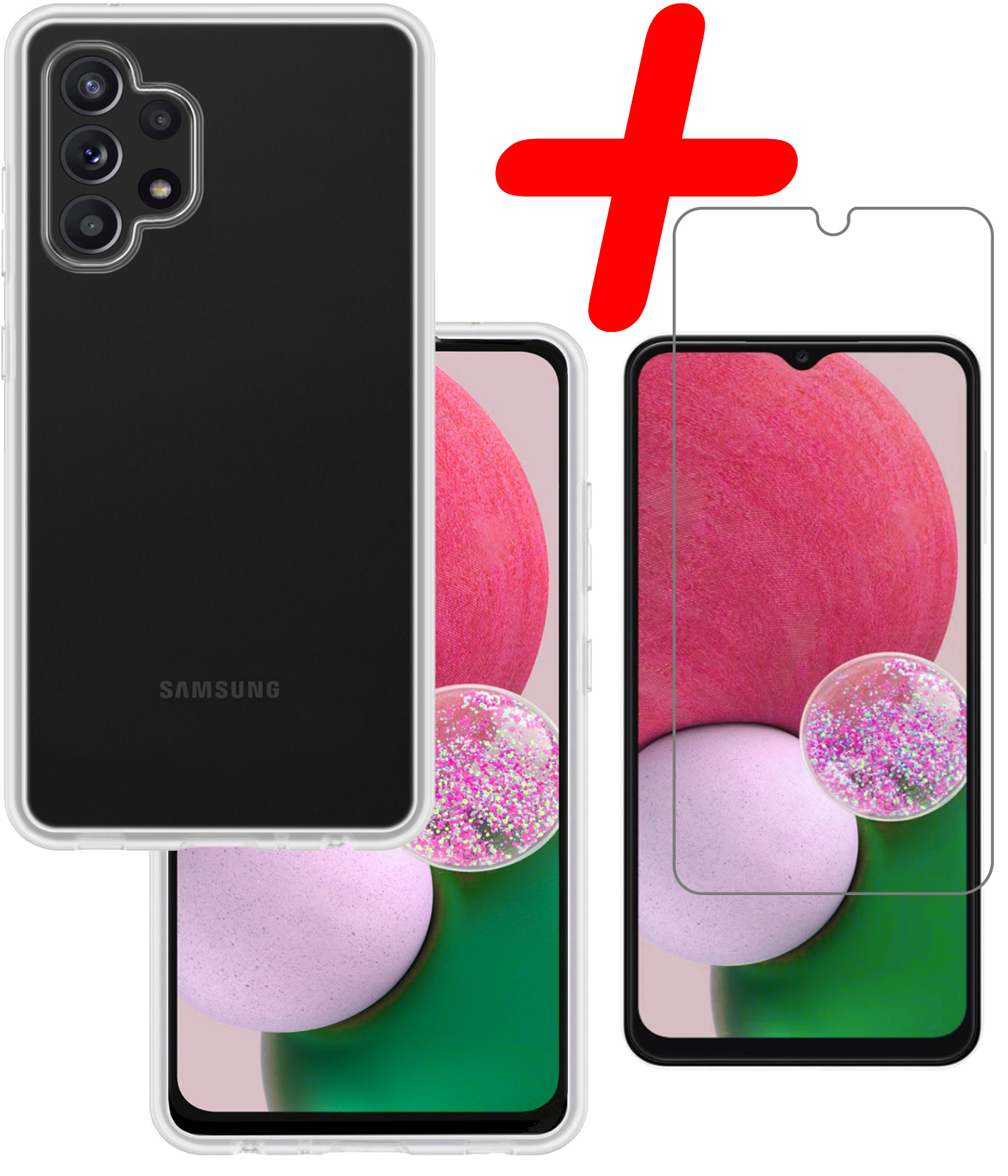 BASEY. Hoes Geschikt voor Samsung A13 4G Hoesje Siliconen Back Cover Case Met Screenprotector - Hoesje Geschikt voor Samsung Galaxy A13 4G Hoes Cover Hoesje - Transparant