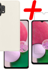 BASEY. Hoes Geschikt voor Samsung A13 4G Hoesje Siliconen Back Cover Case Met Screenprotector - Hoesje Geschikt voor Samsung Galaxy A13 4G Hoes Cover Hoesje - Wit