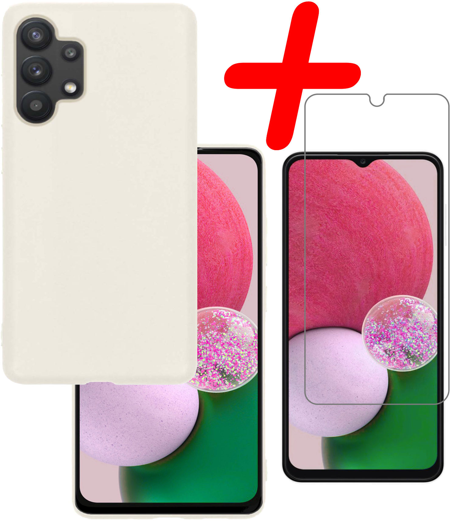 BASEY. Hoes Geschikt voor Samsung A13 4G Hoesje Siliconen Back Cover Case Met Screenprotector - Hoesje Geschikt voor Samsung Galaxy A13 4G Hoes Cover Hoesje - Wit