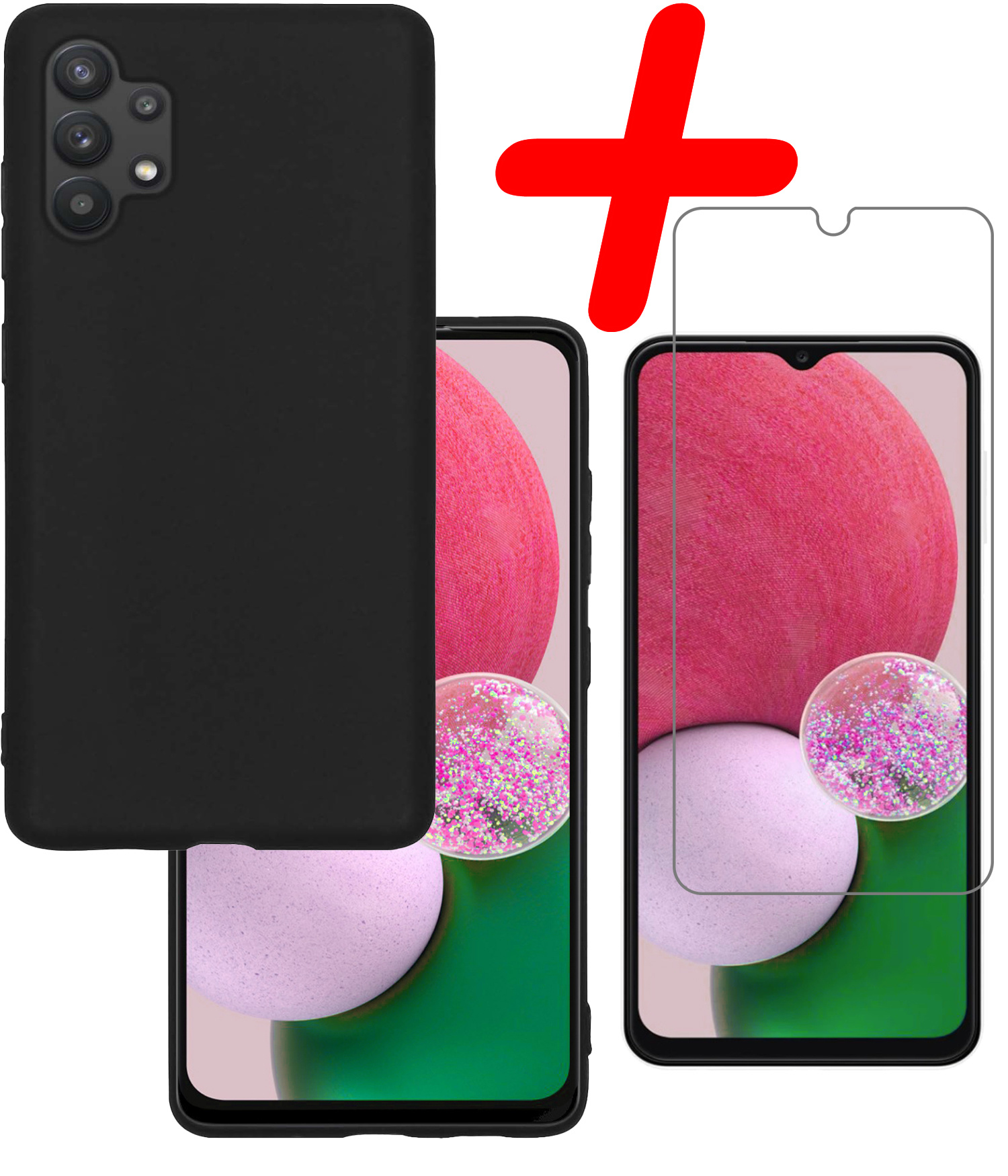 BASEY. Hoes Geschikt voor Samsung A13 4G Hoesje Siliconen Back Cover Case Met Screenprotector - Hoesje Geschikt voor Samsung Galaxy A13 4G Hoes Cover Hoesje - Zwart