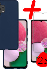 BASEY. Hoes Geschikt voor Samsung A13 4G Hoesje Siliconen Back Cover Case Met 2x Screenprotector - Hoesje Geschikt voor Samsung Galaxy A13 4G Hoes Cover Hoesje - Donkerblauw