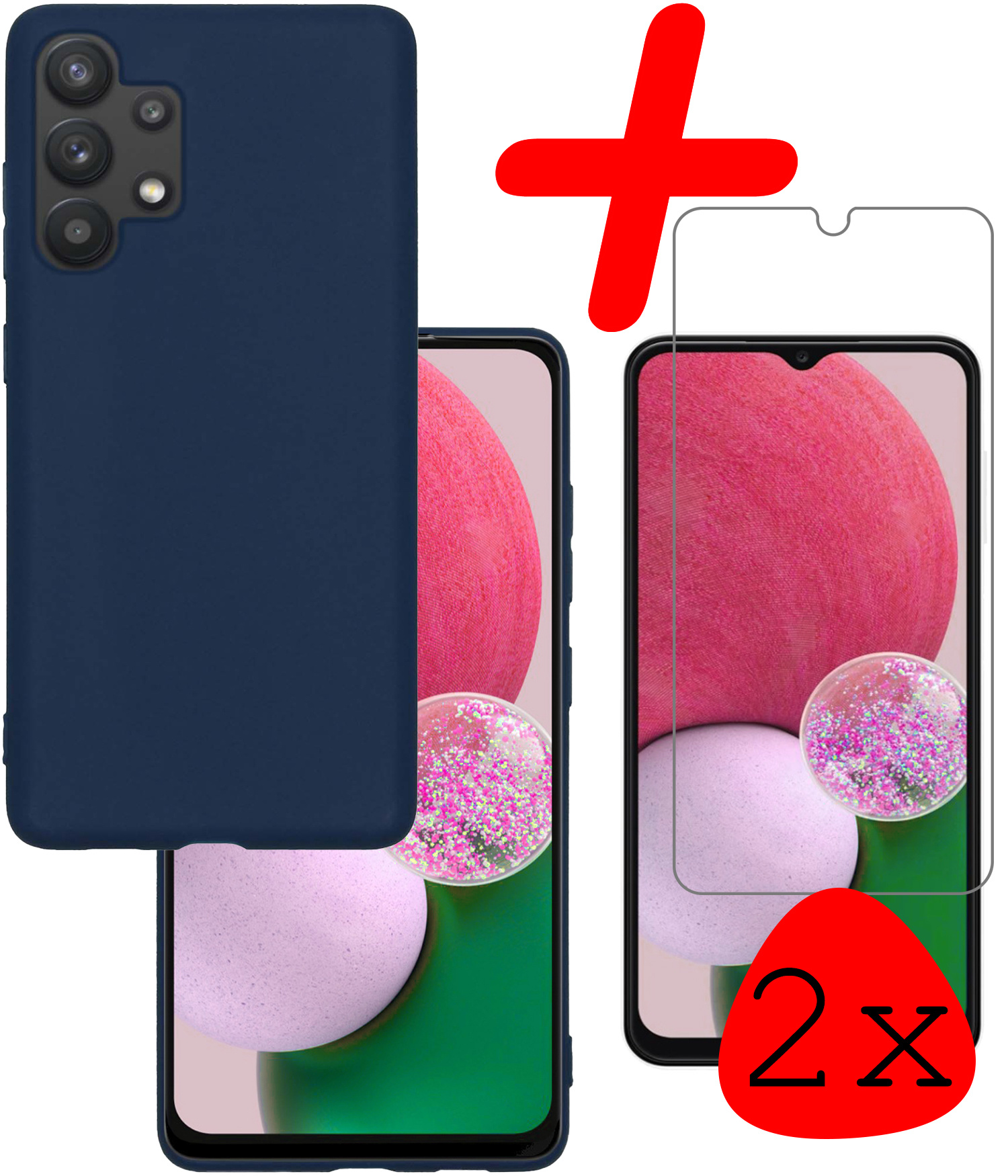 BASEY. Hoes Geschikt voor Samsung A13 4G Hoesje Siliconen Back Cover Case Met 2x Screenprotector - Hoesje Geschikt voor Samsung Galaxy A13 4G Hoes Cover Hoesje - Donkerblauw