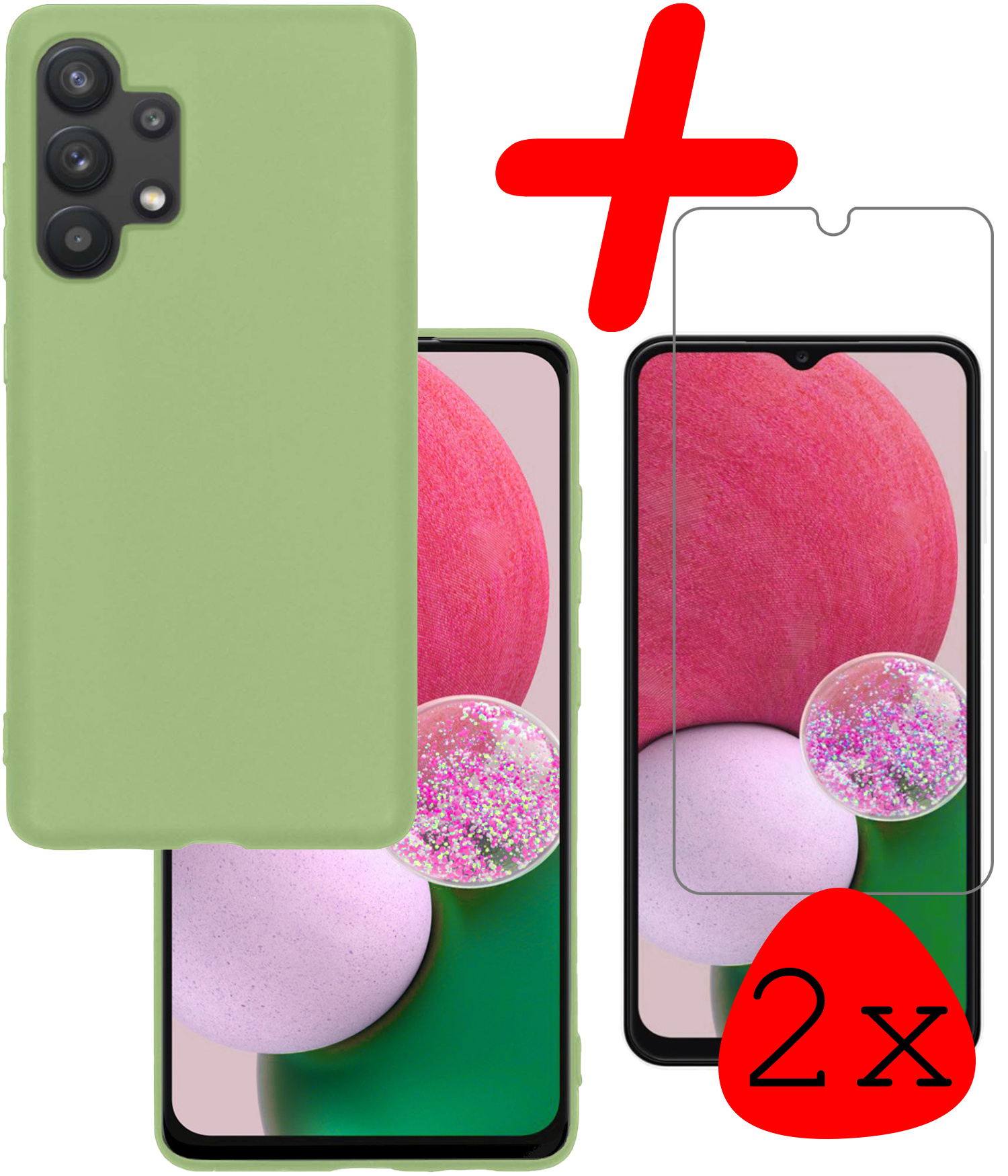 BASEY. Hoes Geschikt voor Samsung A13 4G Hoesje Siliconen Back Cover Case Met 2x Screenprotector - Hoesje Geschikt voor Samsung Galaxy A13 4G Hoes Cover Hoesje - Groen
