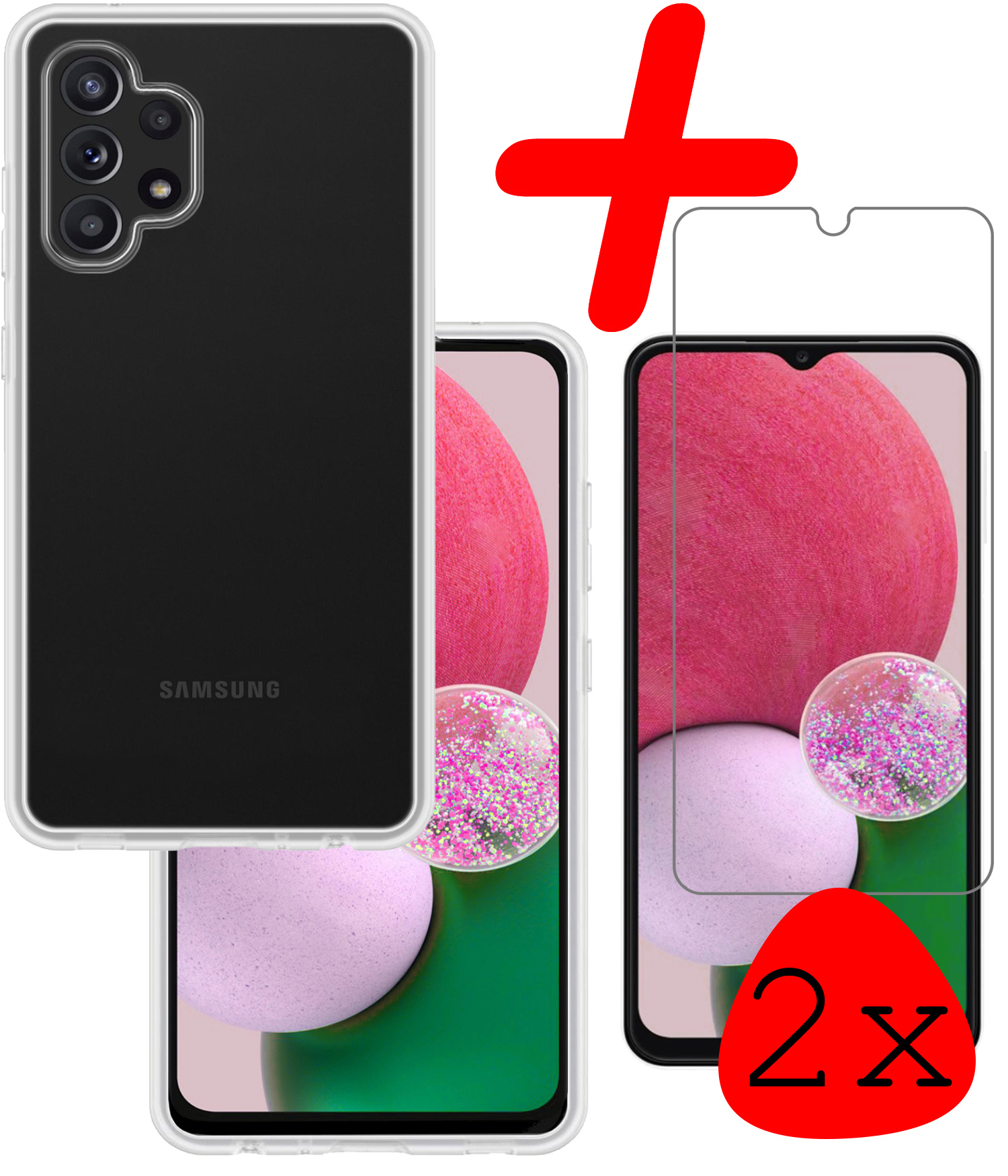 BASEY. Hoes Geschikt voor Samsung A13 4G Hoesje Siliconen Back Cover Case Met 2x Screenprotector - Hoesje Geschikt voor Samsung Galaxy A13 4G Hoes Cover Hoesje - Transparant