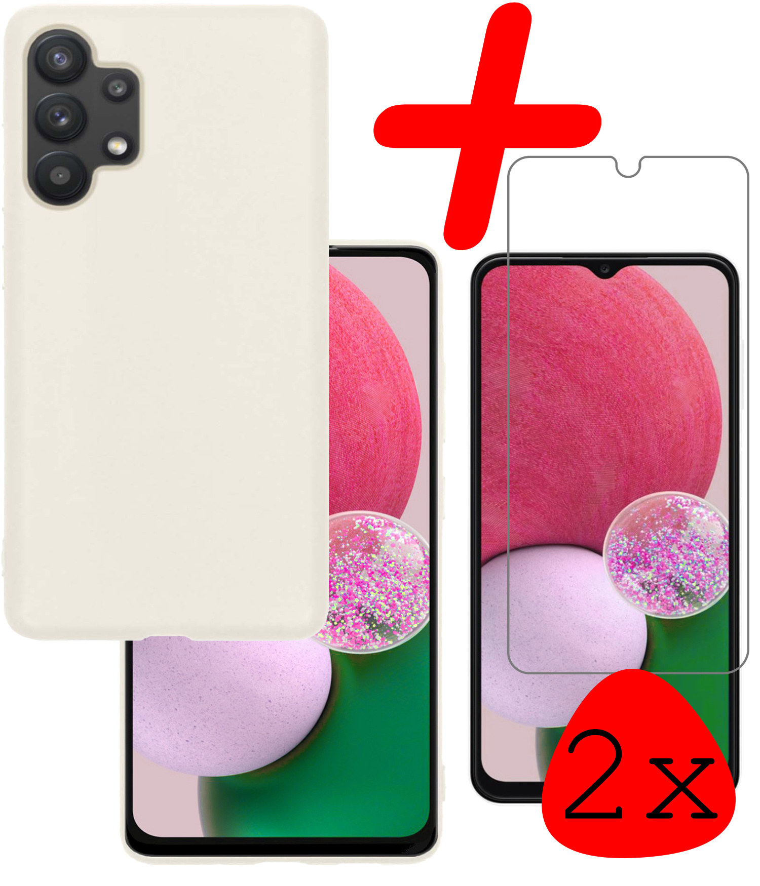 BASEY. Hoes Geschikt voor Samsung A13 4G Hoesje Siliconen Back Cover Case Met 2x Screenprotector - Hoesje Geschikt voor Samsung Galaxy A13 4G Hoes Cover Hoesje - Wit