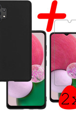 BASEY. Hoes Geschikt voor Samsung A13 4G Hoesje Siliconen Back Cover Case Met 2x Screenprotector - Hoesje Geschikt voor Samsung Galaxy A13 4G Hoes Cover Hoesje - Zwart