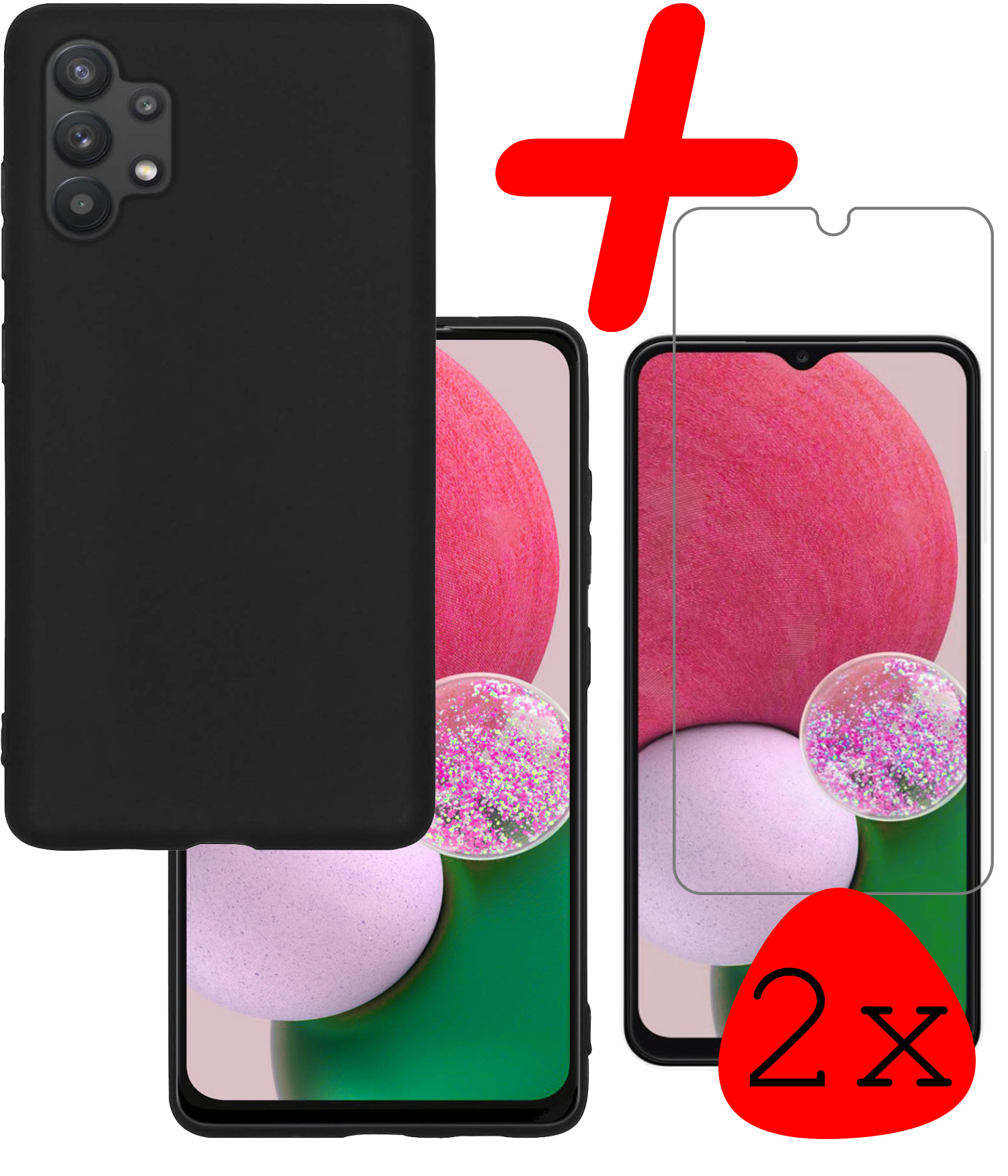BASEY. Hoes Geschikt voor Samsung A13 4G Hoesje Siliconen Back Cover Case Met 2x Screenprotector - Hoesje Geschikt voor Samsung Galaxy A13 4G Hoes Cover Hoesje - Zwart