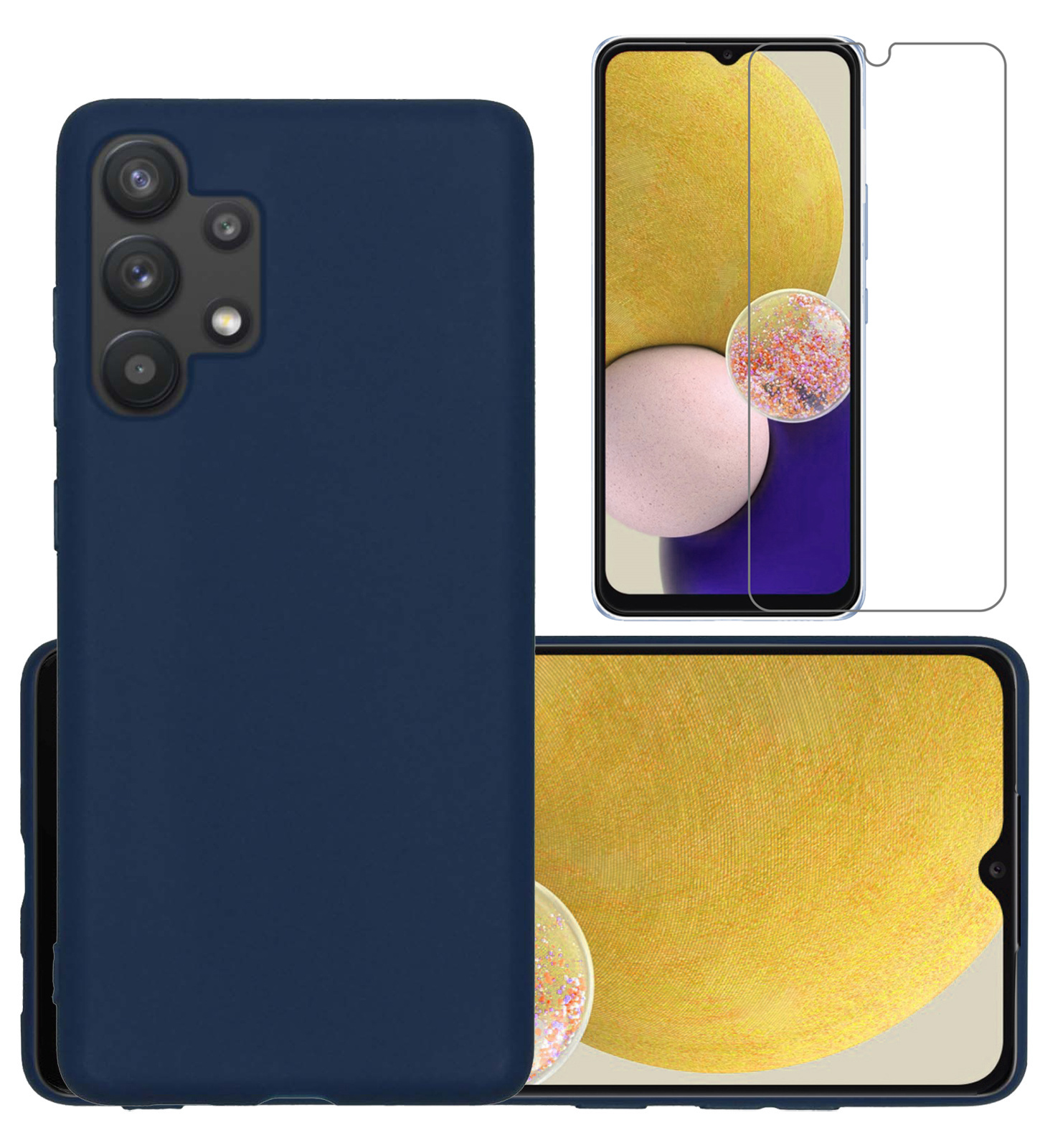 NoXx Hoes Geschikt voor Samsung A13 4G Hoesje Cover Siliconen Back Case Hoes Met Screenprotector - Donkerblauw