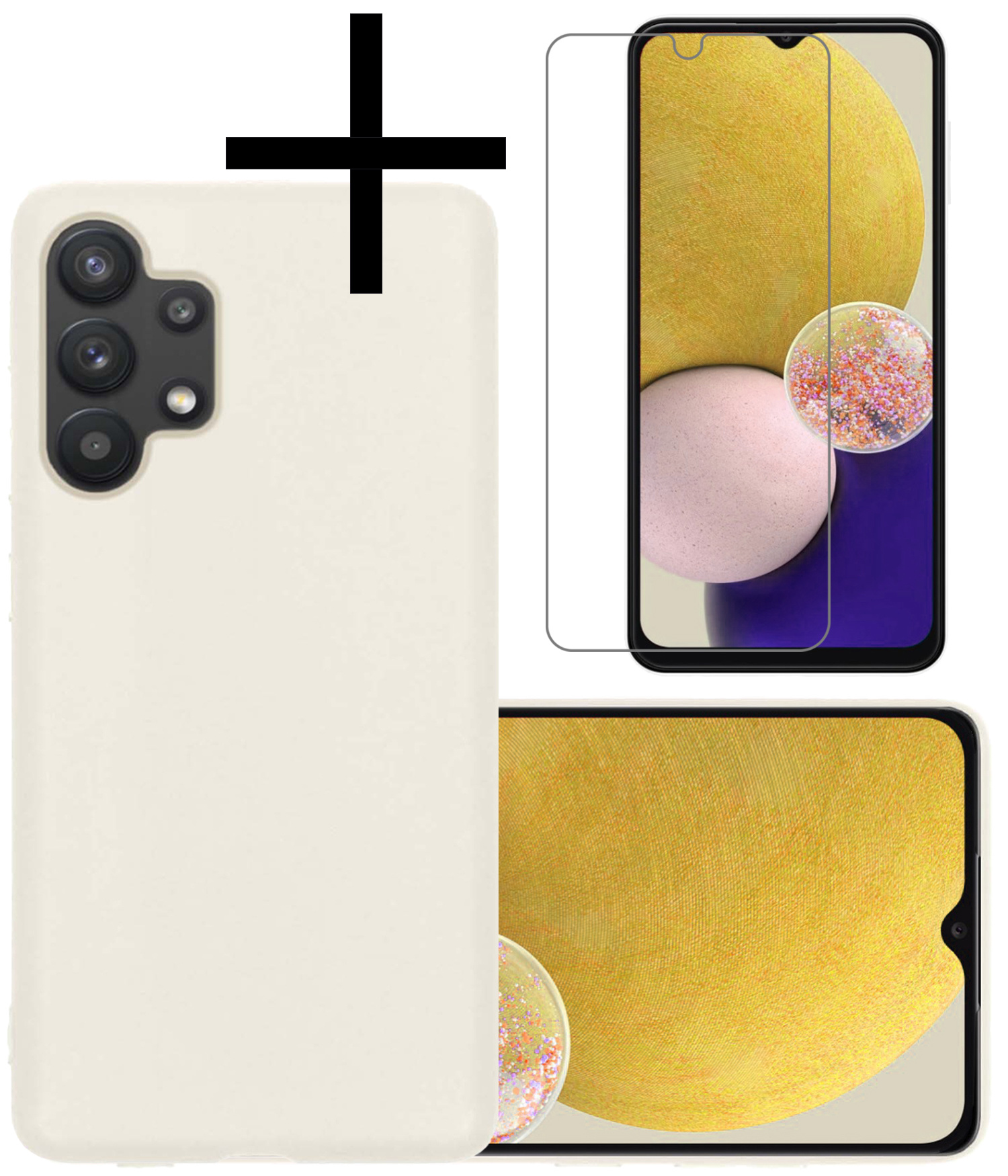 NoXx Hoes Geschikt voor Samsung A13 4G Hoesje Cover Siliconen Back Case Hoes Met Screenprotector - Wit