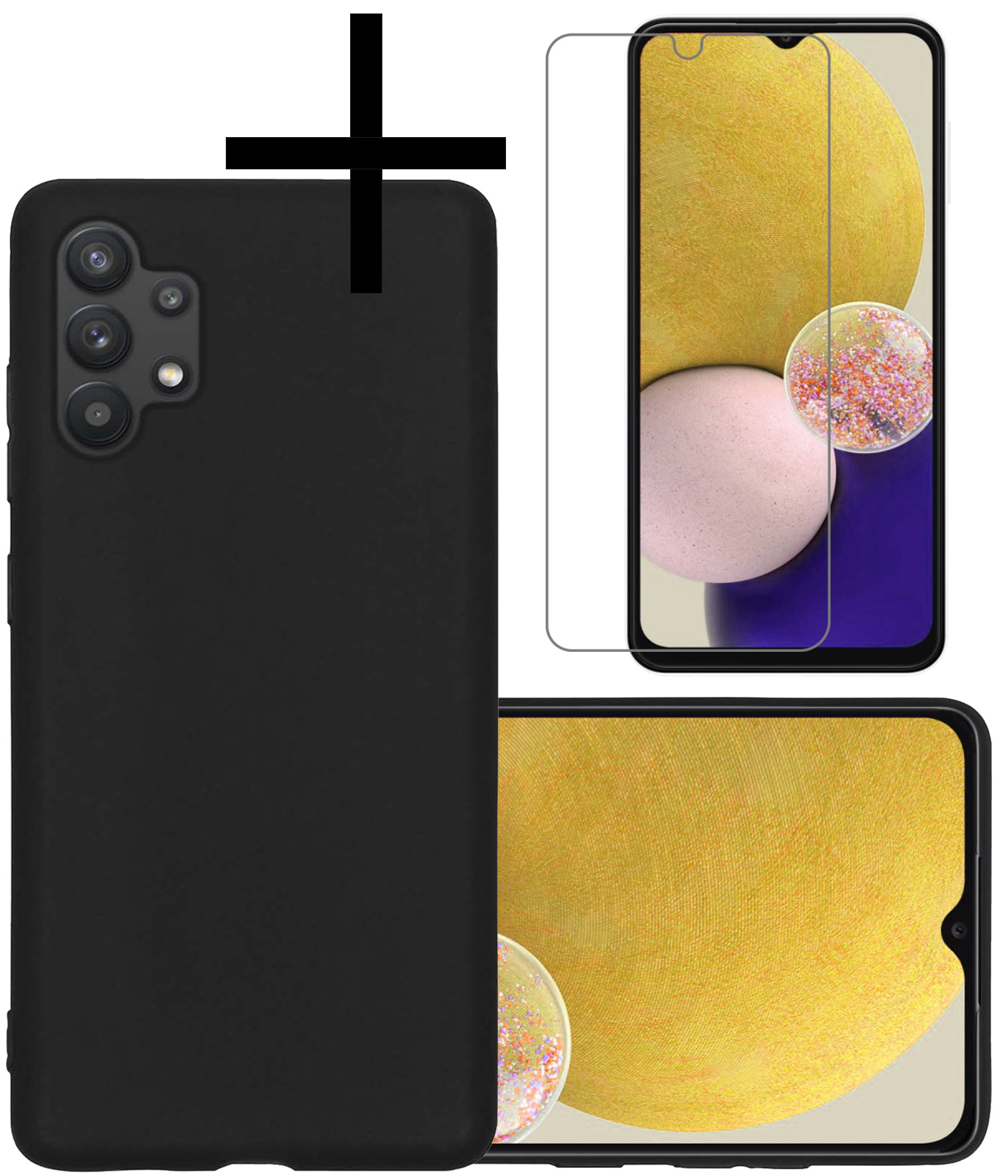 NoXx Hoes Geschikt voor Samsung A13 4G Hoesje Cover Siliconen Back Case Hoes Met Screenprotector - Zwart
