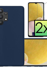 NoXx Hoes Geschikt voor Samsung A13 4G Hoesje Cover Siliconen Back Case Hoes Met 2x Screenprotector - Donkerblauw