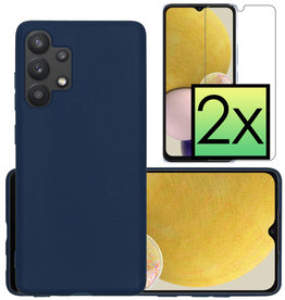 NoXx NoXx Samsung Galaxy A13 4G Hoesje Siliconen Met 2x Screenprotector - Donkerblauw