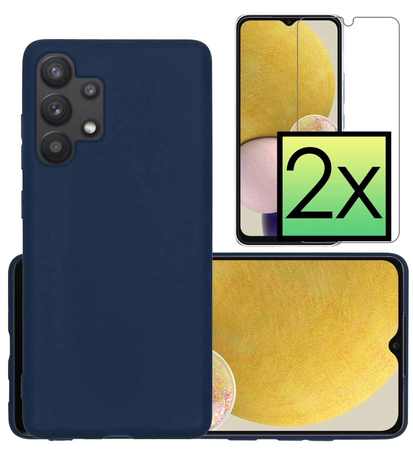 NoXx Hoes Geschikt voor Samsung A13 4G Hoesje Cover Siliconen Back Case Hoes Met 2x Screenprotector - Donkerblauw