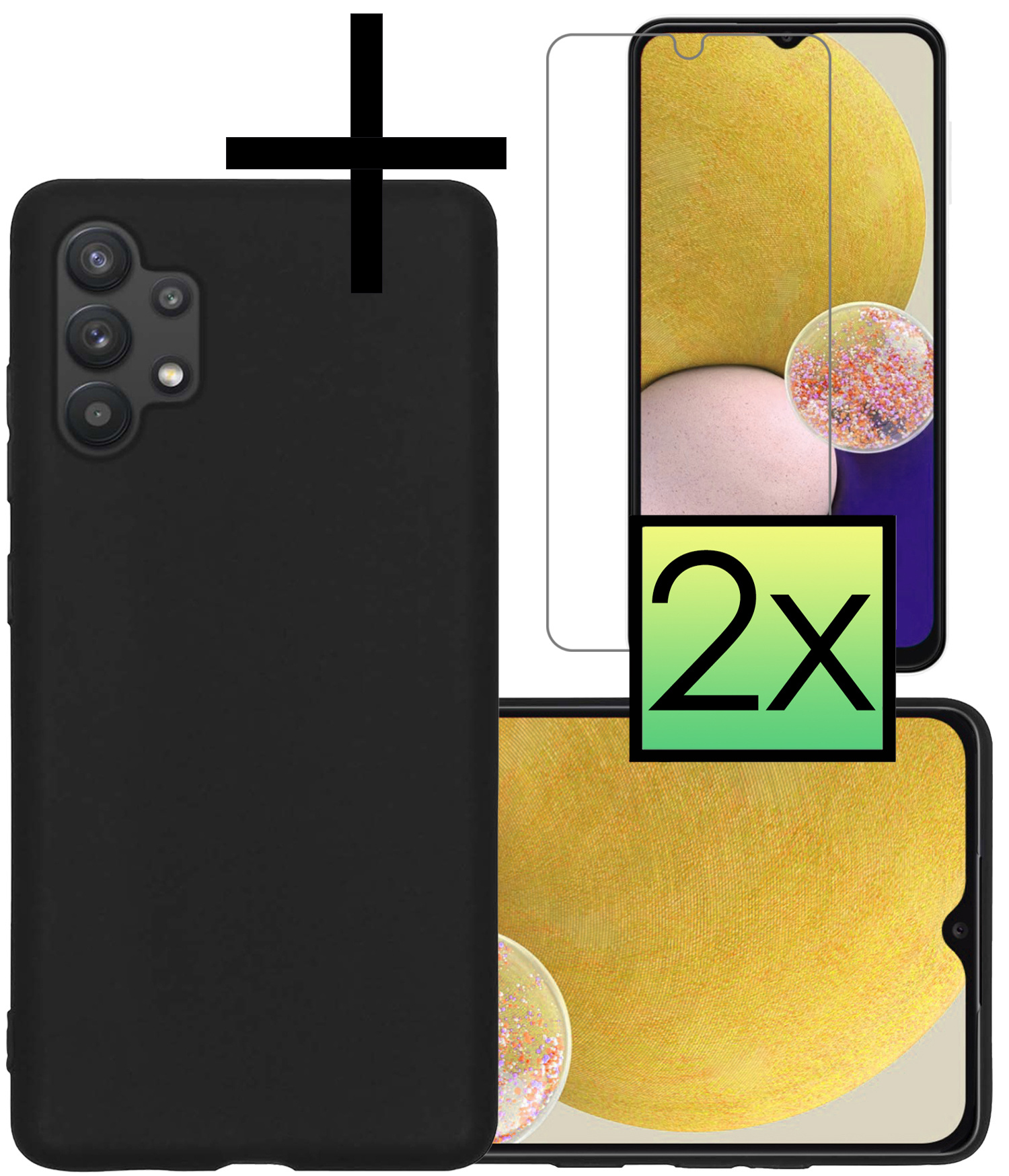 NoXx Hoes Geschikt voor Samsung A13 4G Hoesje Cover Siliconen Back Case Hoes Met 2x Screenprotector - Zwart
