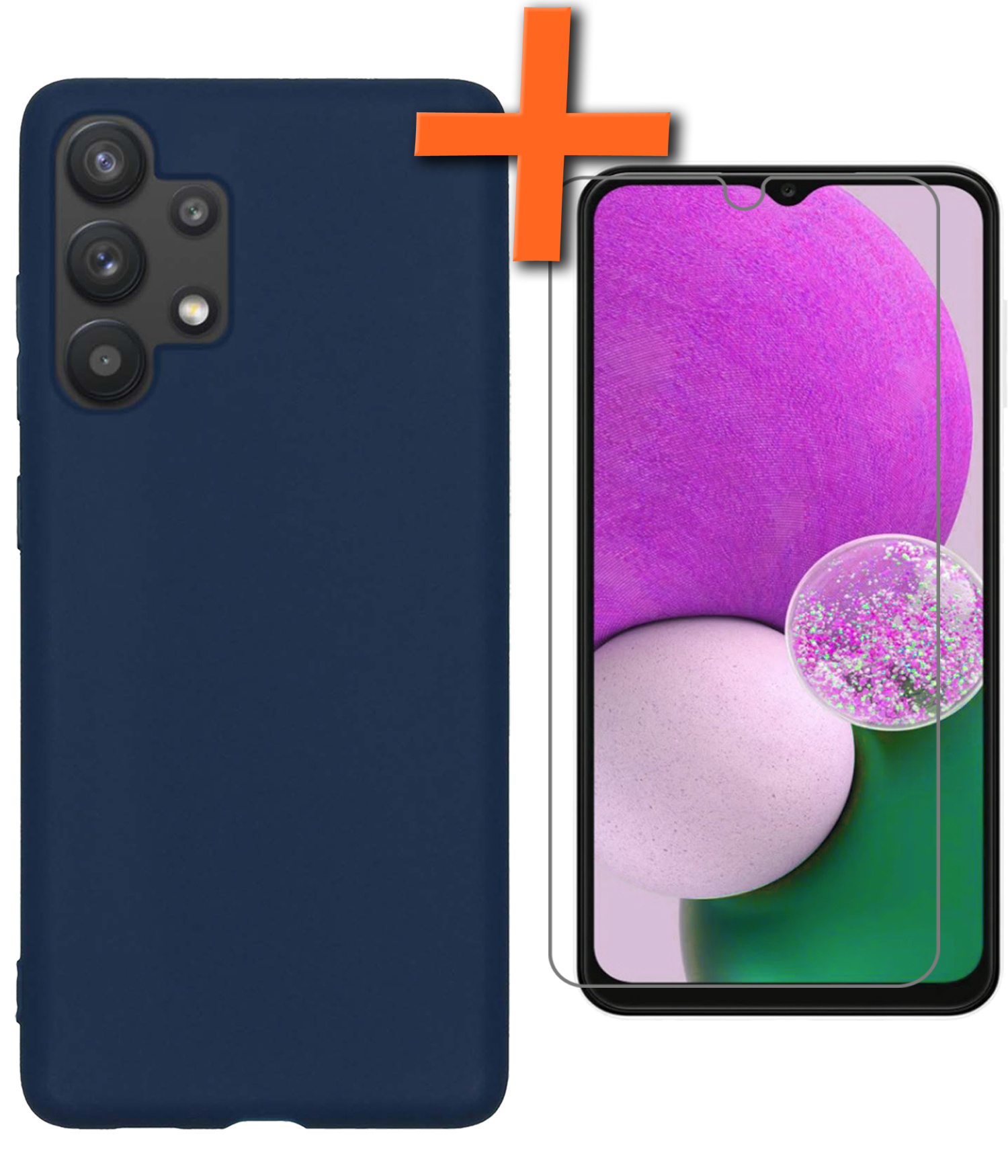 Nomfy Hoesje Geschikt voor Samsung A13 4G Hoesje Siliconen Cover Case Met Screenprotector - Hoes Geschikt voor Samsung Galaxy A13 4G Hoes Back Case - Donkerblauw
