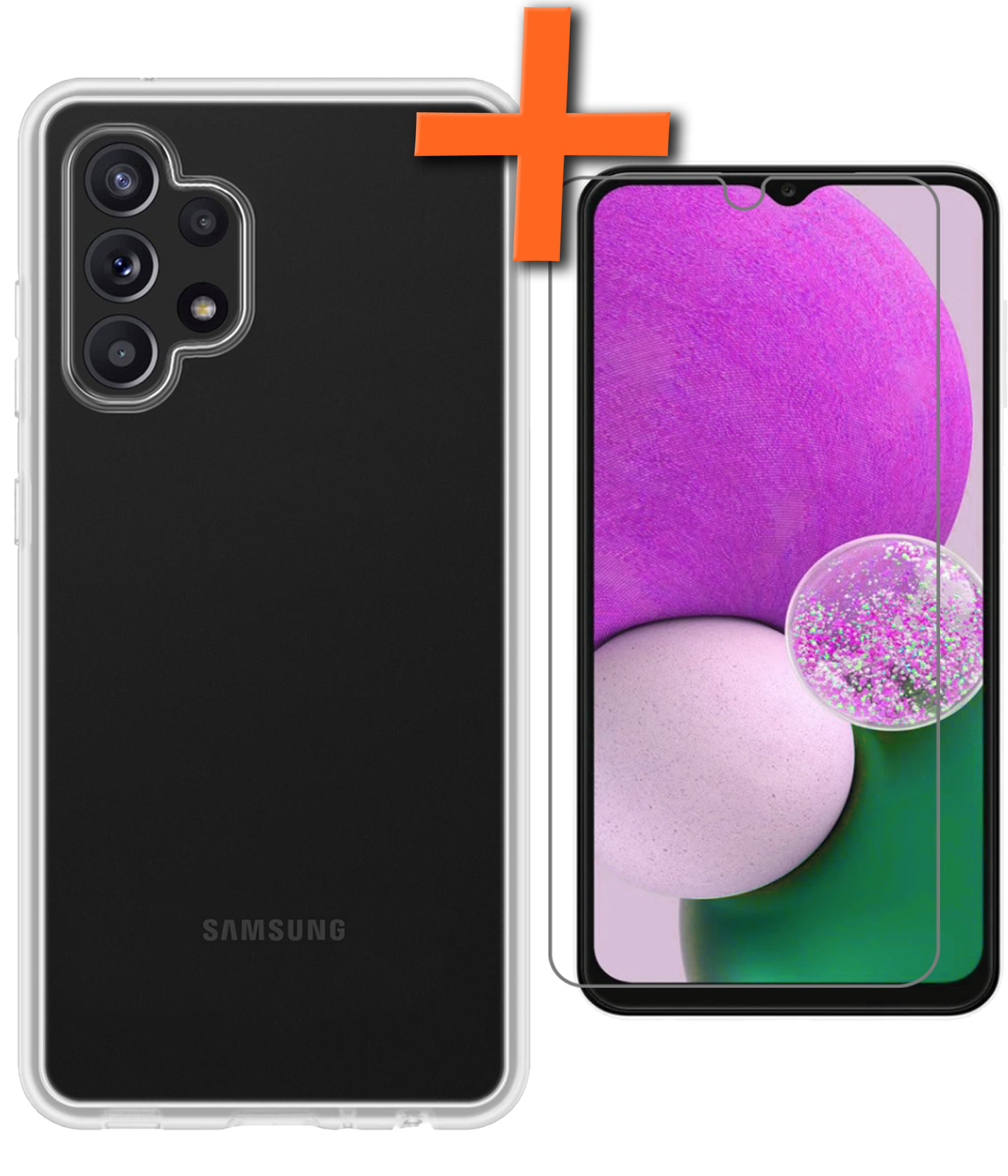 Nomfy Hoesje Geschikt voor Samsung A13 4G Hoesje Siliconen Cover Case Met Screenprotector - Hoes Geschikt voor Samsung Galaxy A13 4G Hoes Back Case - Transparant