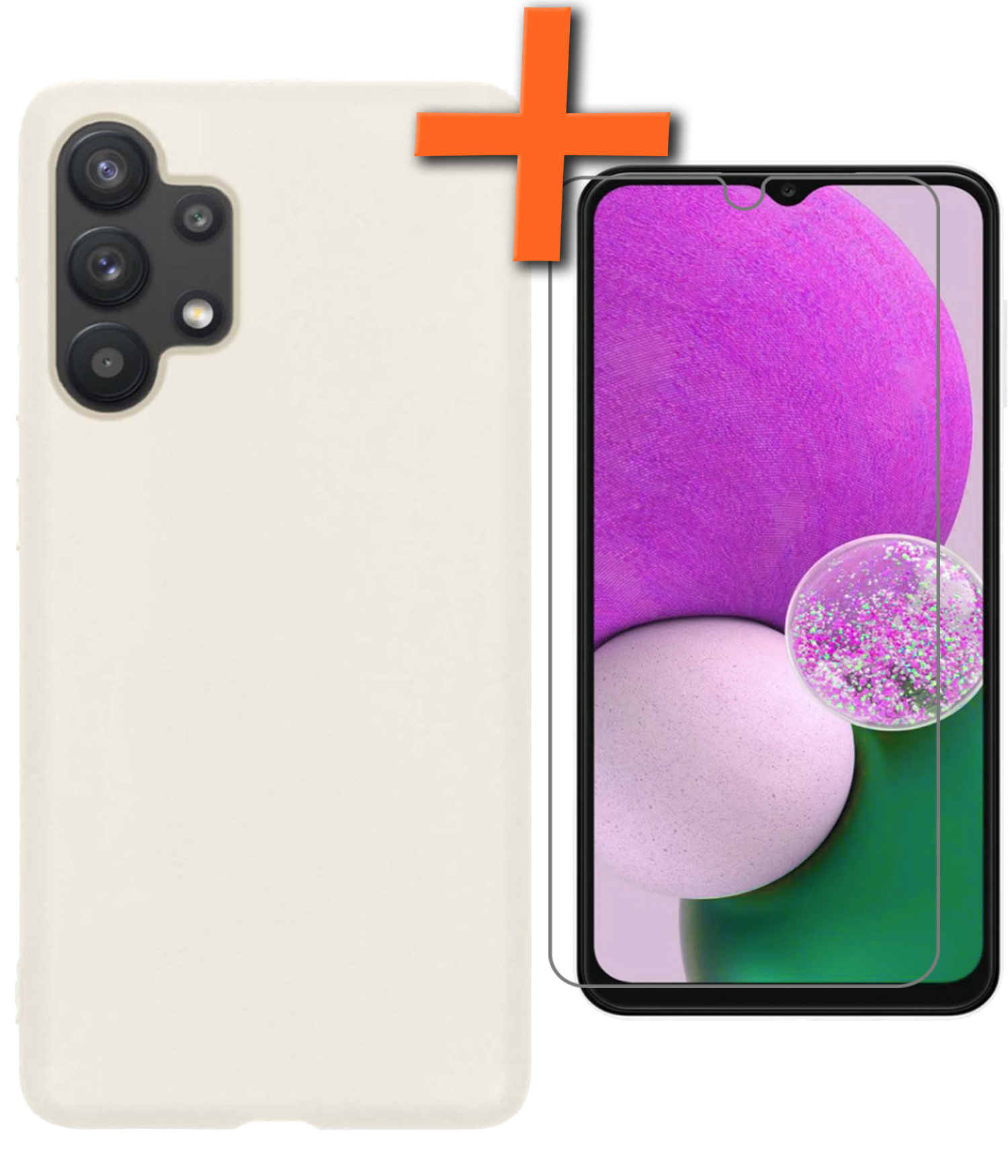 Nomfy Hoesje Geschikt voor Samsung A13 4G Hoesje Siliconen Cover Case Met Screenprotector - Hoes Geschikt voor Samsung Galaxy A13 4G Hoes Back Case - Wit