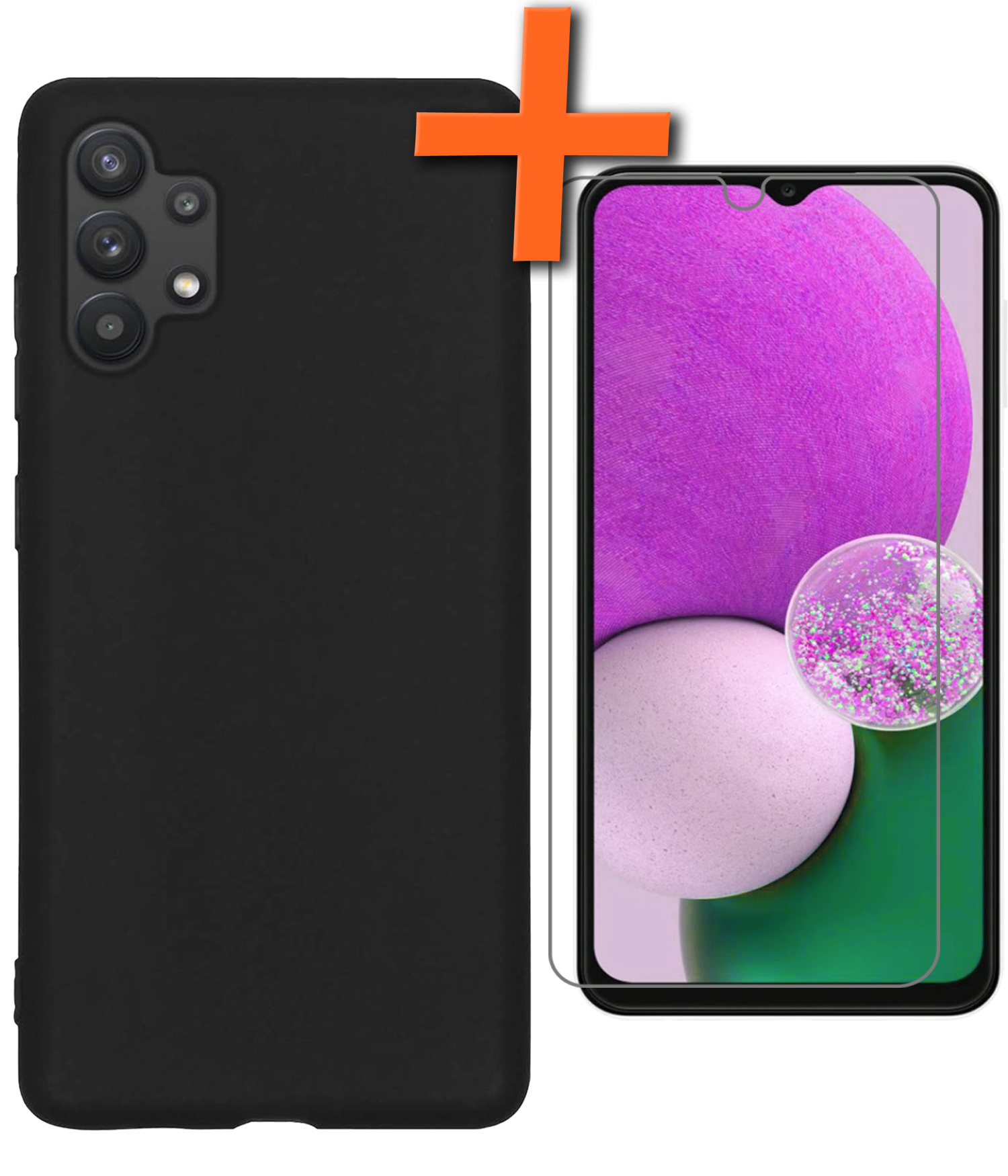 Nomfy Hoesje Geschikt voor Samsung A13 4G Hoesje Siliconen Cover Case Met Screenprotector - Hoes Geschikt voor Samsung Galaxy A13 4G Hoes Back Case - Zwart