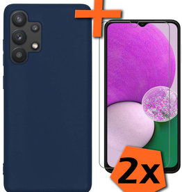 Nomfy Samsung Galaxy A13 4G Hoesje Siliconen Met 2x Screenprotector - Donkerblauw