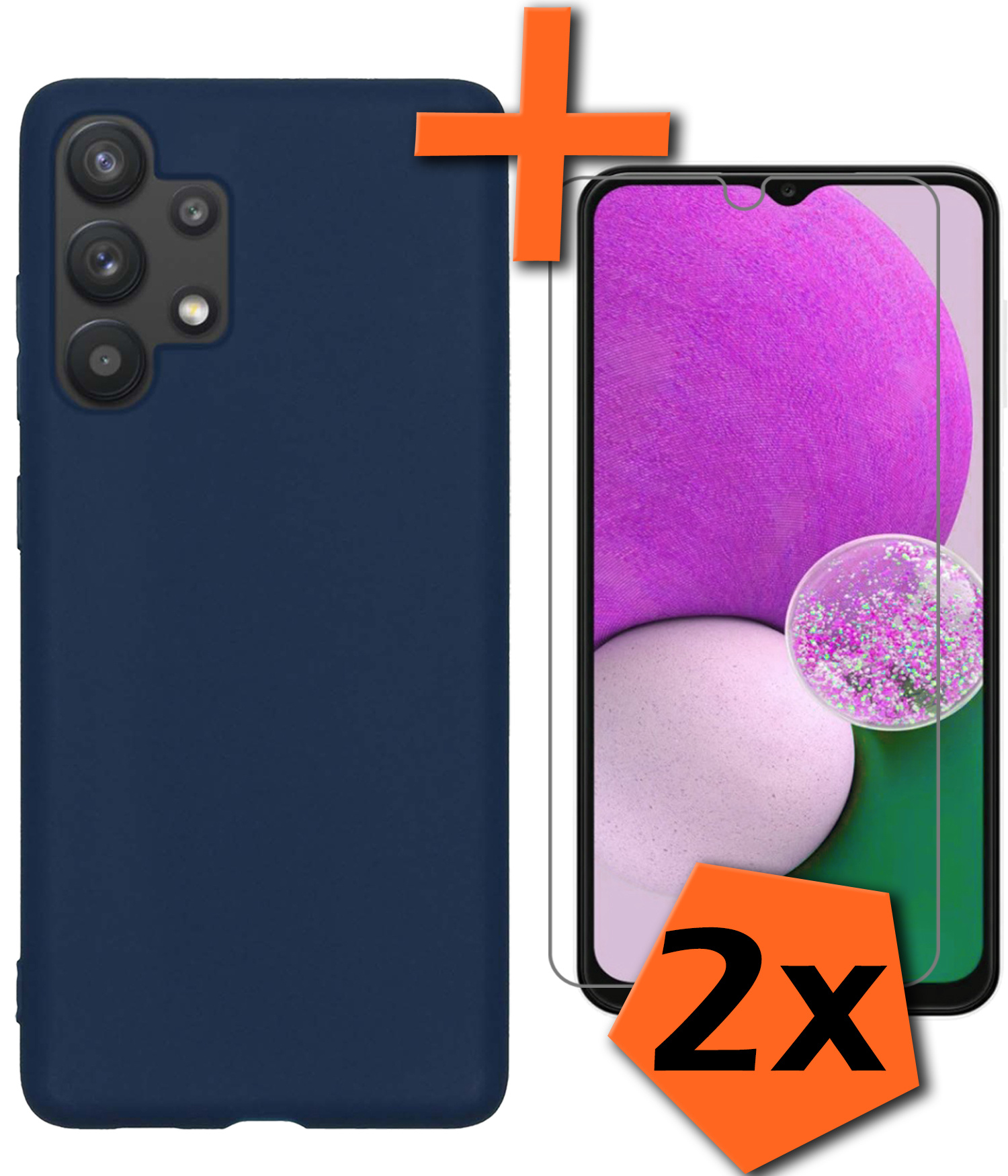 Nomfy Hoesje Geschikt voor Samsung A13 4G Hoesje Siliconen Cover Case Met 2x Screenprotector - Hoes Geschikt voor Samsung Galaxy A13 4G Hoes Back Case - Donkerblauw