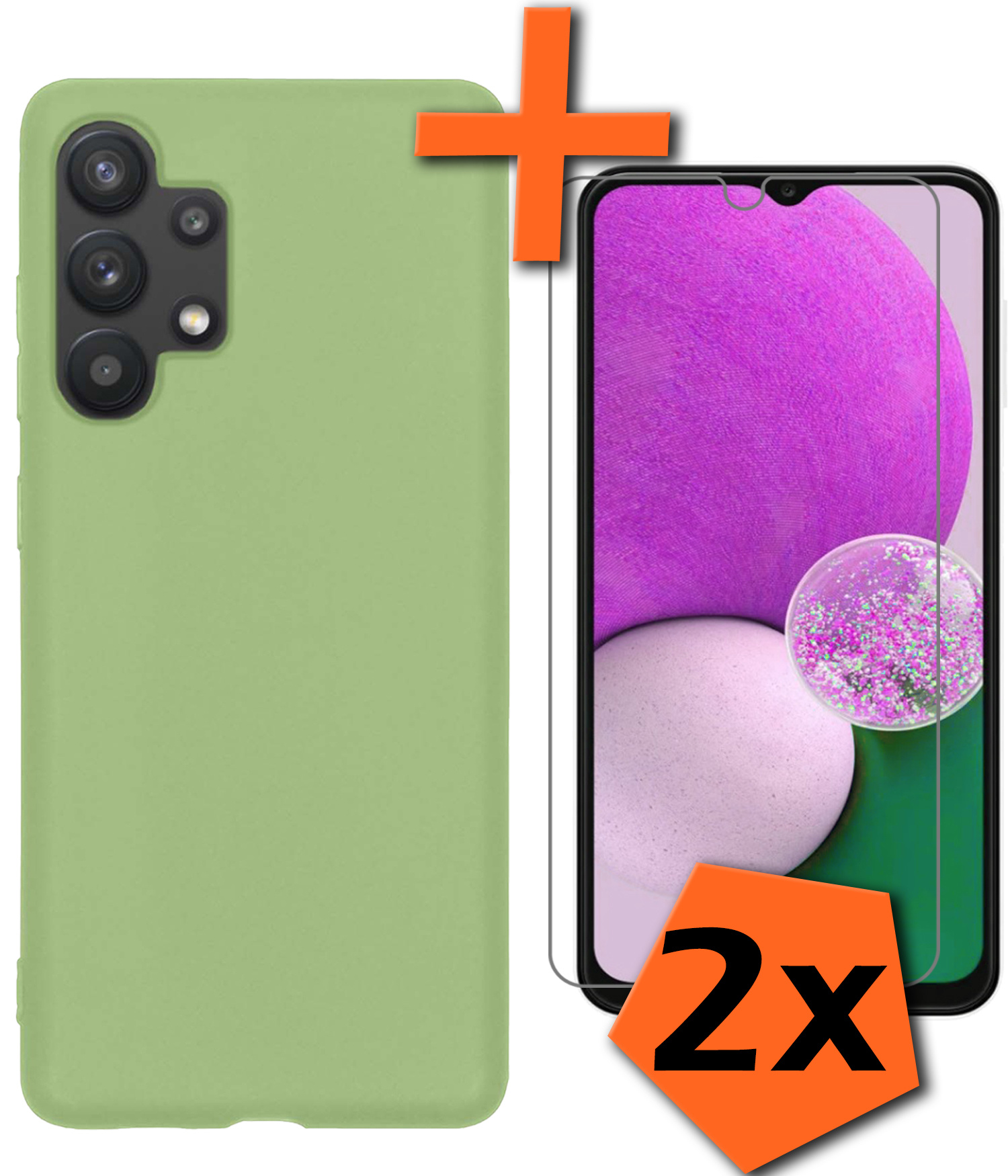 Nomfy Hoesje Geschikt voor Samsung A13 4G Hoesje Siliconen Cover Case Met 2x Screenprotector - Hoes Geschikt voor Samsung Galaxy A13 4G Hoes Back Case - Groen