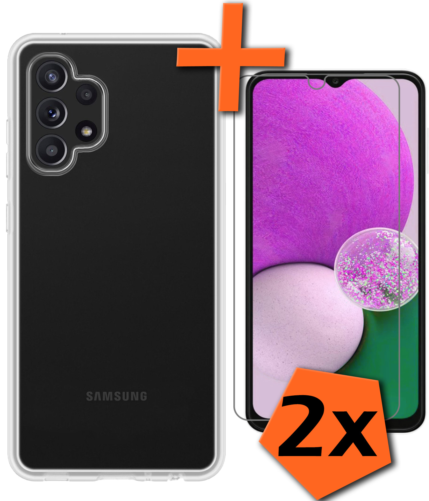 Nomfy Hoesje Geschikt voor Samsung A13 4G Hoesje Siliconen Cover Case Met 2x Screenprotector - Hoes Geschikt voor Samsung Galaxy A13 4G Hoes Back Case - Transparant