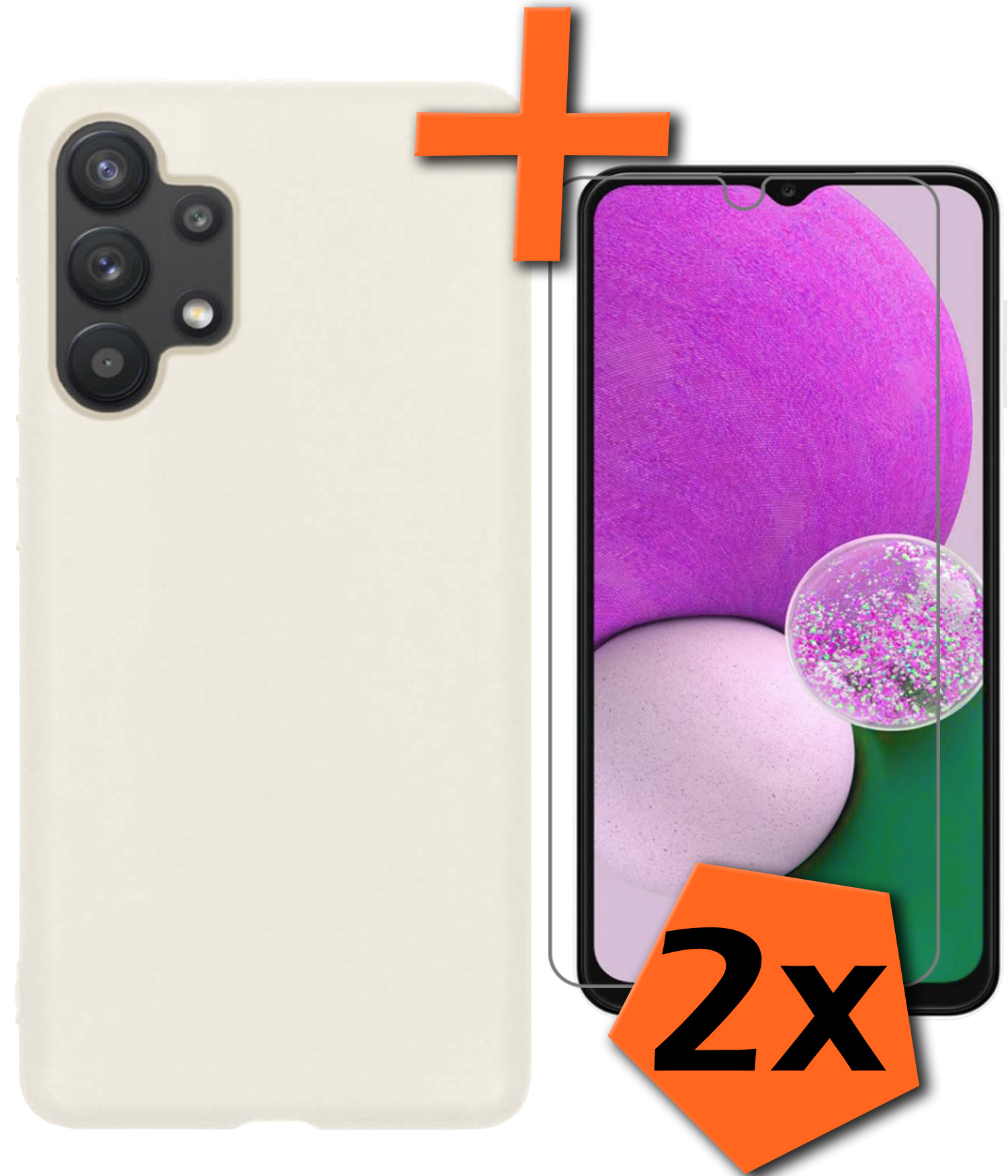 Nomfy Hoesje Geschikt voor Samsung A13 4G Hoesje Siliconen Cover Case Met 2x Screenprotector - Hoes Geschikt voor Samsung Galaxy A13 4G Hoes Back Case - Wit