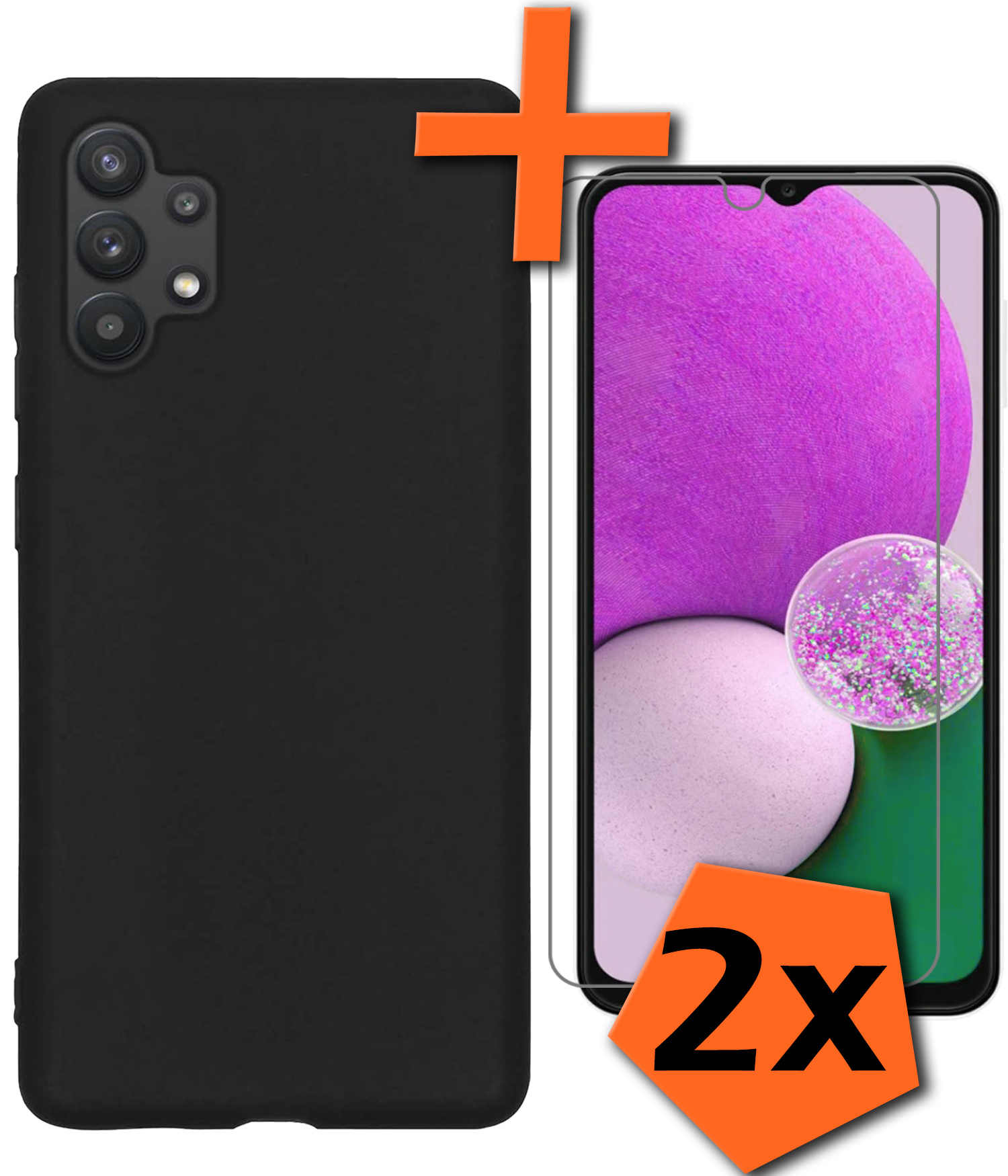 Nomfy Hoesje Geschikt voor Samsung A13 4G Hoesje Siliconen Cover Case Met 2x Screenprotector - Hoes Geschikt voor Samsung Galaxy A13 4G Hoes Back Case - Zwart
