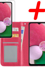 BASEY. Hoes Geschikt voor Samsung A13 4G Hoesje Bookcase Hoes Flip Case Book Cover Met Screenprotector - Hoesje Geschikt voor Samsung Galaxy A13 4G Hoes Book Case Hoesje - Donkerroze