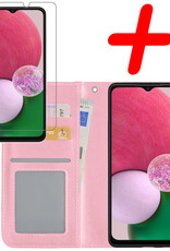 BASEY. Hoes Geschikt voor Samsung A13 4G Hoesje Bookcase Hoes Flip Case Book Cover Met Screenprotector - Hoesje Geschikt voor Samsung Galaxy A13 4G Hoes Book Case Hoesje - Lichtroze