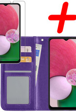 BASEY. Hoes Geschikt voor Samsung A13 4G Hoesje Bookcase Hoes Flip Case Book Cover Met Screenprotector - Hoesje Geschikt voor Samsung Galaxy A13 4G Hoes Book Case Hoesje - Paars