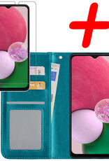 BASEY. Hoes Geschikt voor Samsung A13 4G Hoesje Bookcase Hoes Flip Case Book Cover Met Screenprotector - Hoesje Geschikt voor Samsung Galaxy A13 4G Hoes Book Case Hoesje - Turquoise