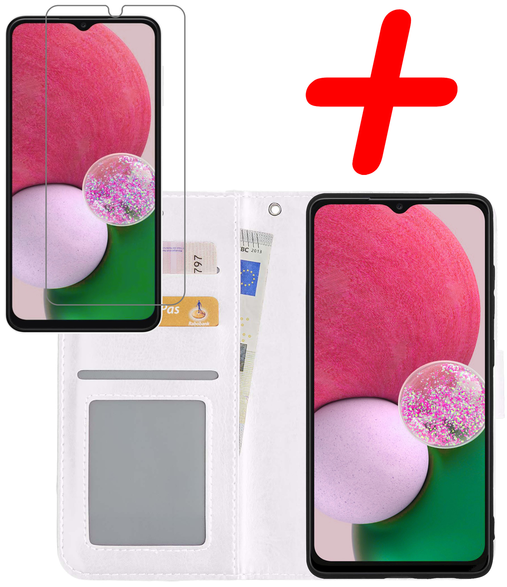 BASEY. Hoes Geschikt voor Samsung A13 4G Hoesje Bookcase Hoes Flip Case Book Cover Met Screenprotector - Hoesje Geschikt voor Samsung Galaxy A13 4G Hoes Book Case Hoesje - Wit